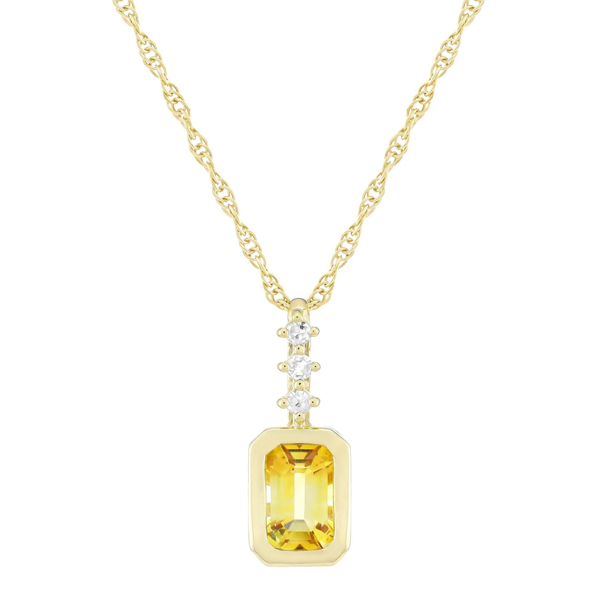 Citrine and Diamond Accent Pendant Necklace 10K Yellow Gold Size 18"