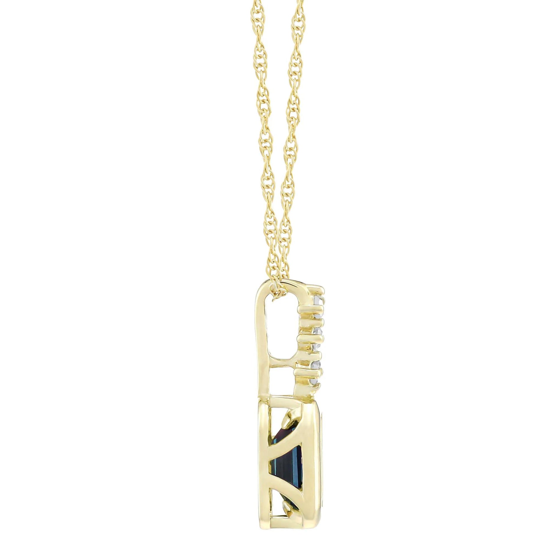 Lab-Created Alexandrite and Diamond Accent Pendant Necklace 10K Yellow Gold Size 18"