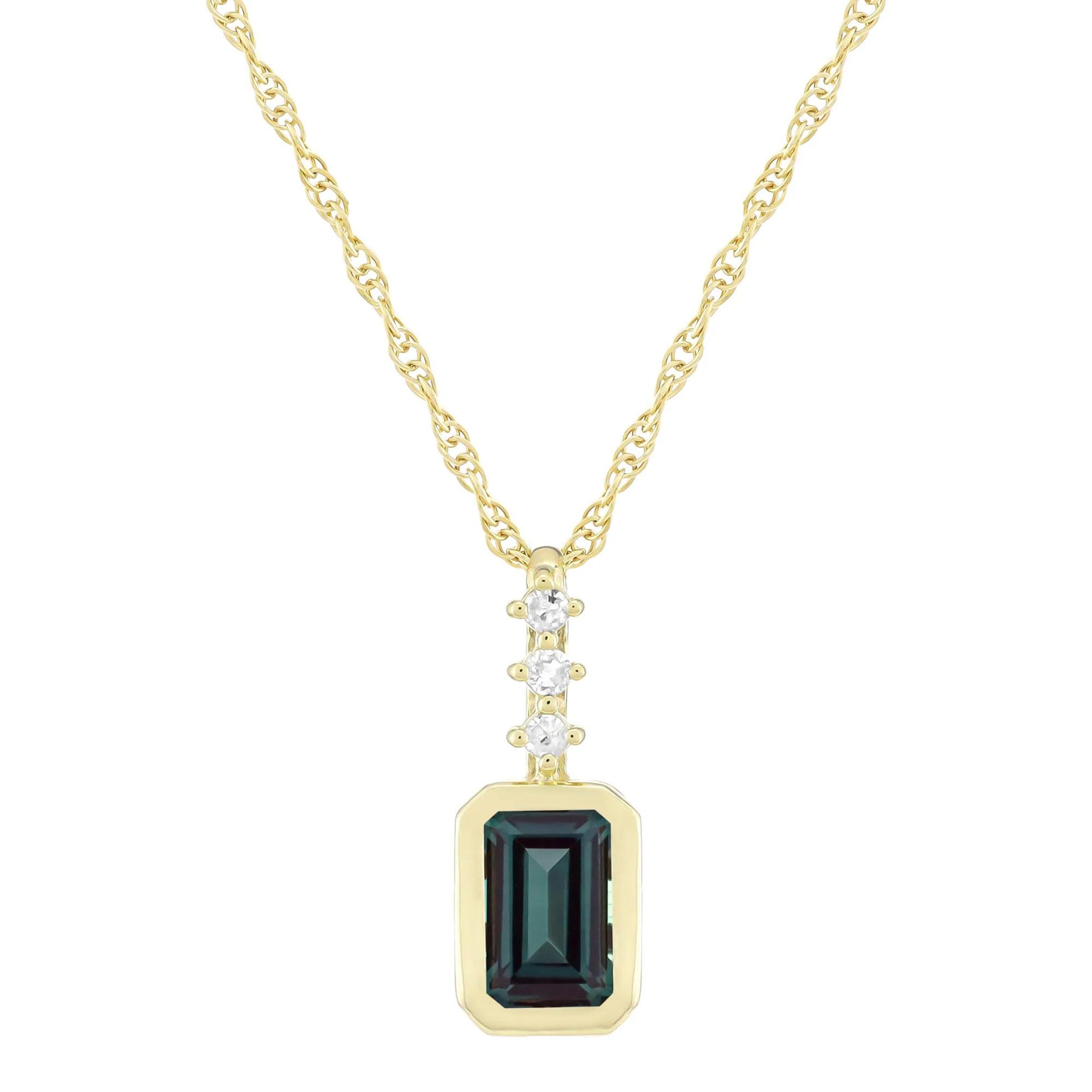 Lab-Created Alexandrite and Diamond Accent Pendant Necklace 10K Yellow Gold Size 18"