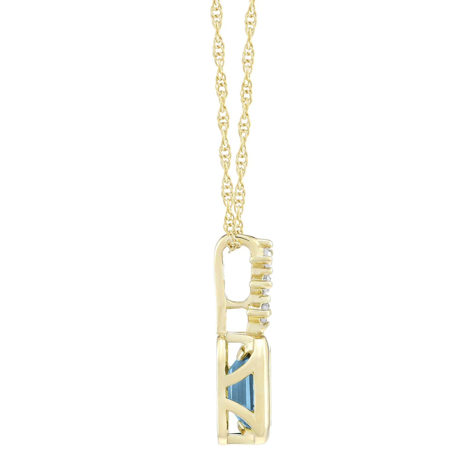 Swiss Blue Topaz and Diamond Accent Pendant Necklace 10K Yellow Gold Size 18"