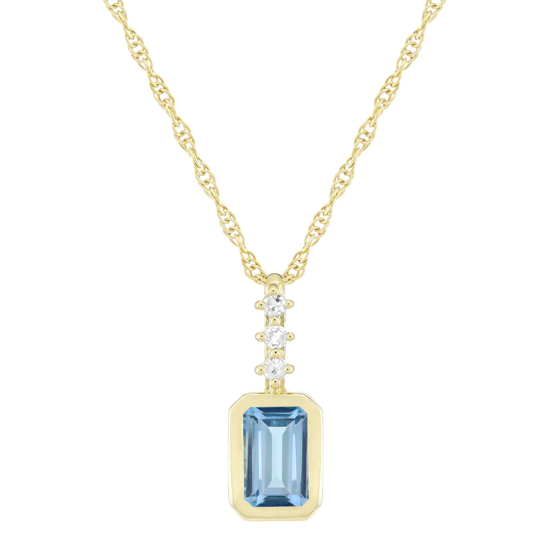 Swiss Blue Topaz and Diamond Accent Pendant Necklace 10K Yellow Gold Size 18"