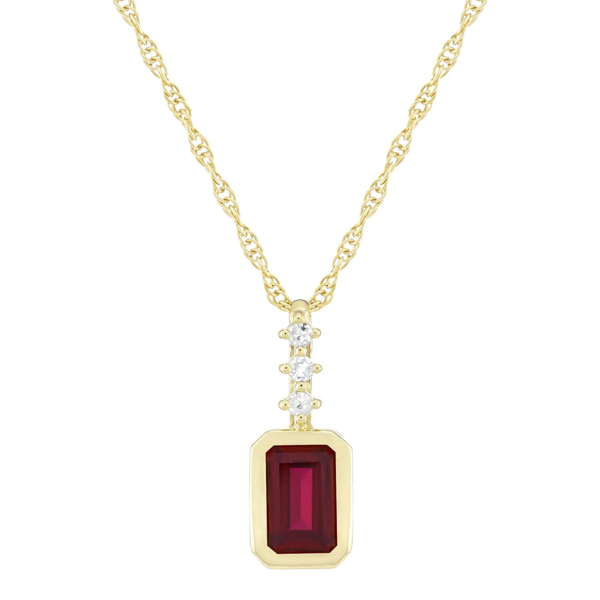 Lab-Created Ruby and Diamond Accent Pendant Necklace 10K Yellow Gold Size 18"
