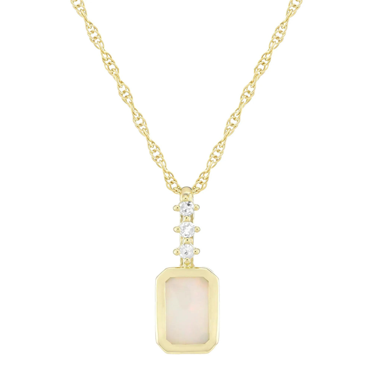 Opal and Diamond Accent Pendant Necklace 10K Yellow Gold Size 18"