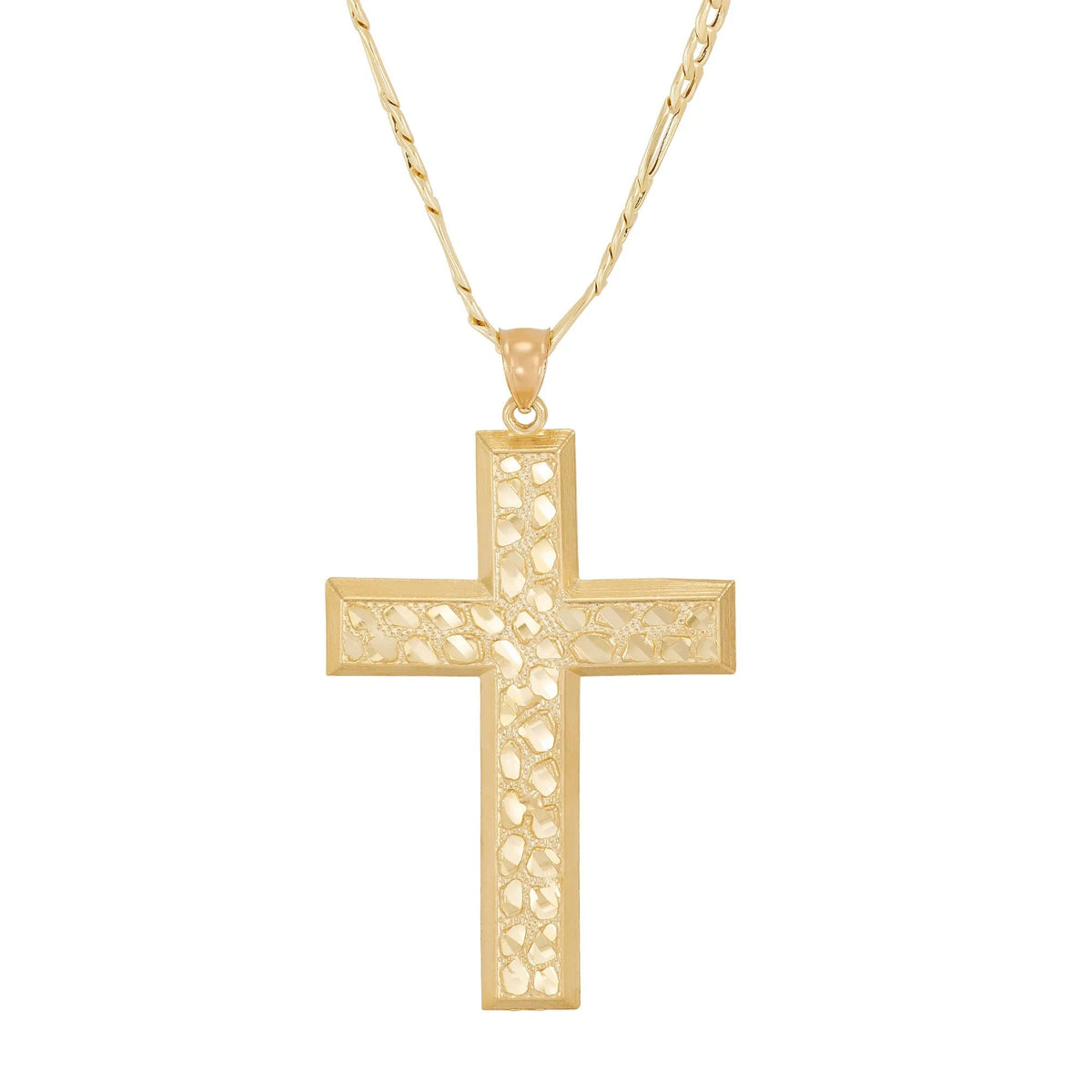 Nugget Cross Pendant Necklace 10K Yellow Gold Size 22"