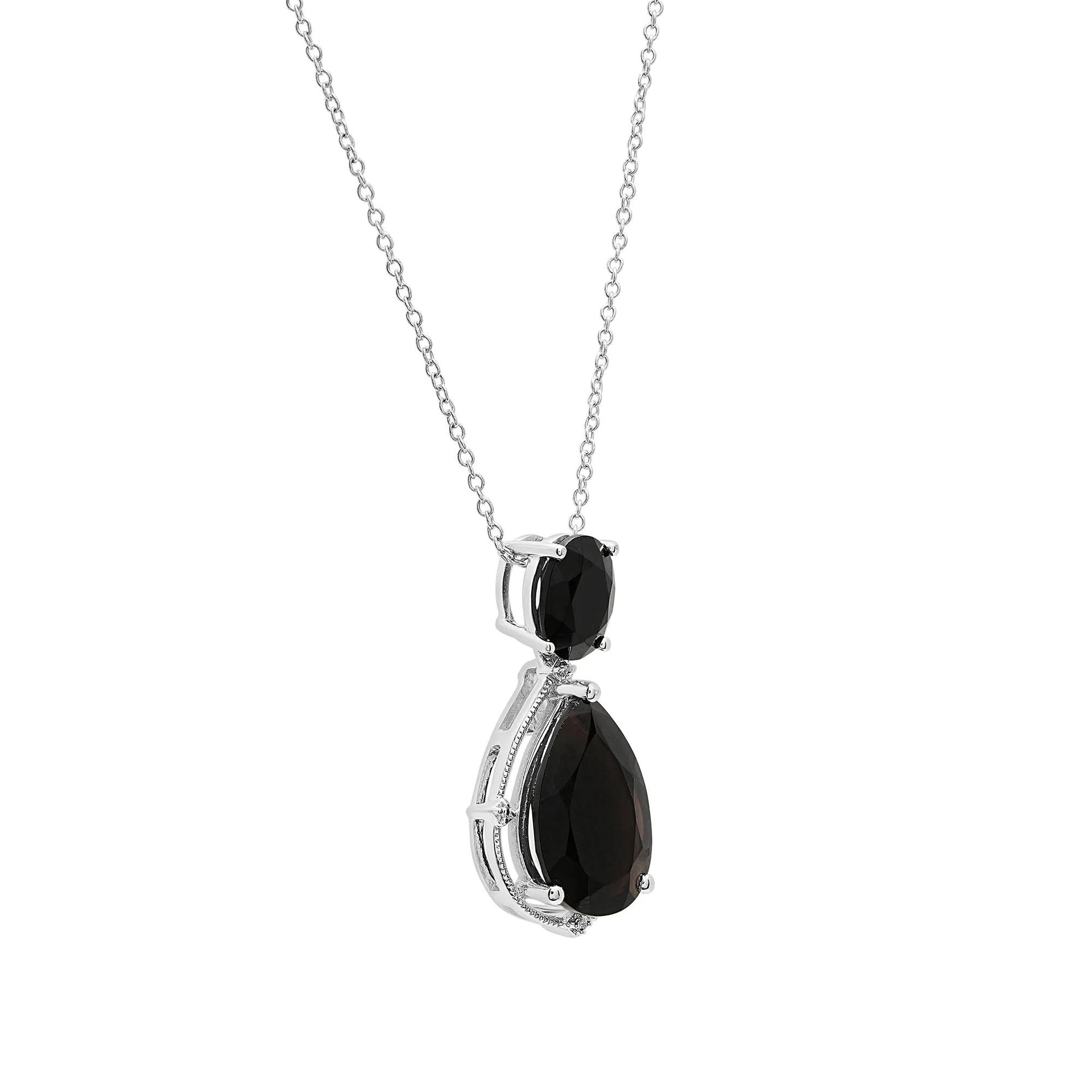 Onyx and Diamond Accent Pendant Necklace .925 Sterling Silver White Size 18"