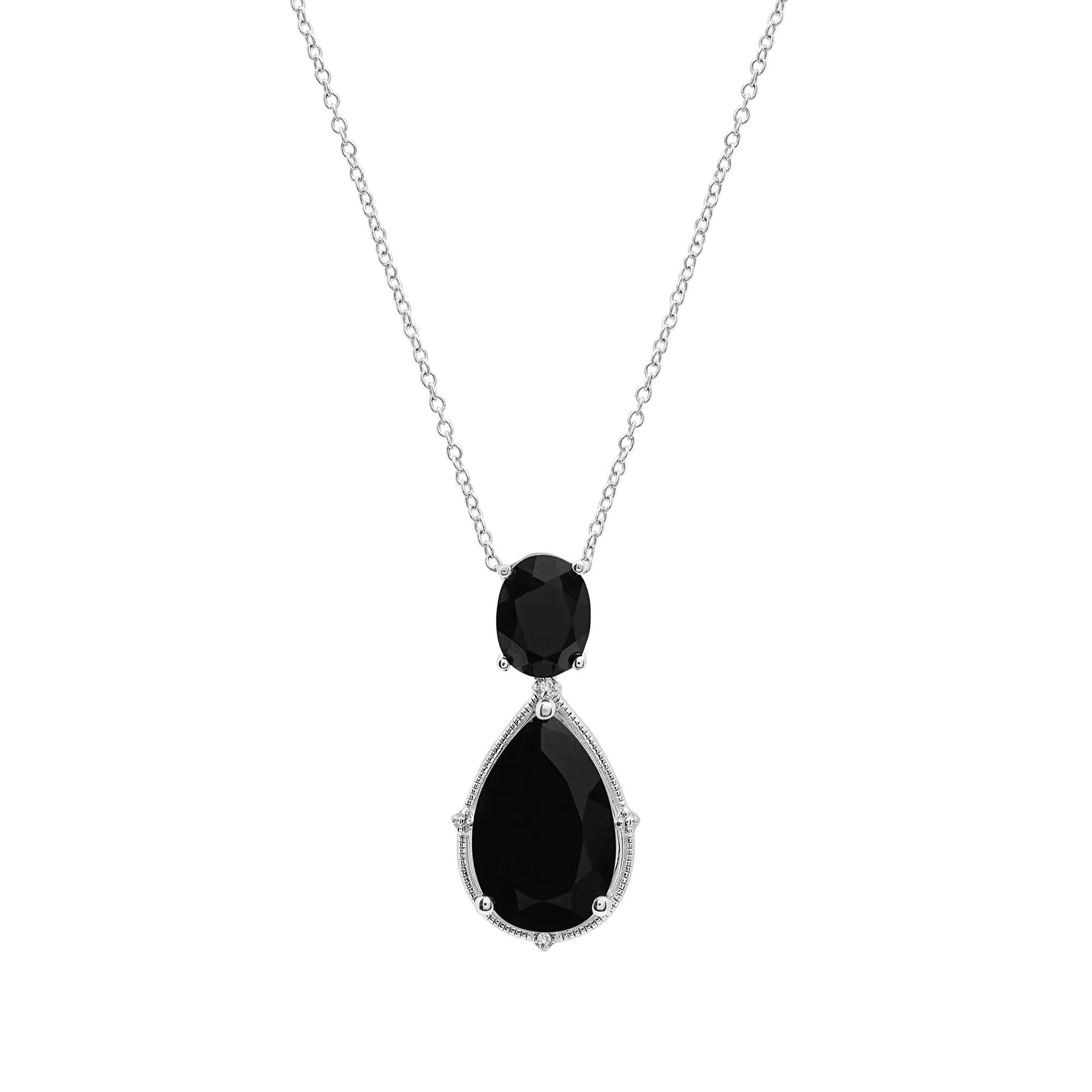 Onyx and Diamond Accent Pendant Necklace .925 Sterling Silver White Size 18"