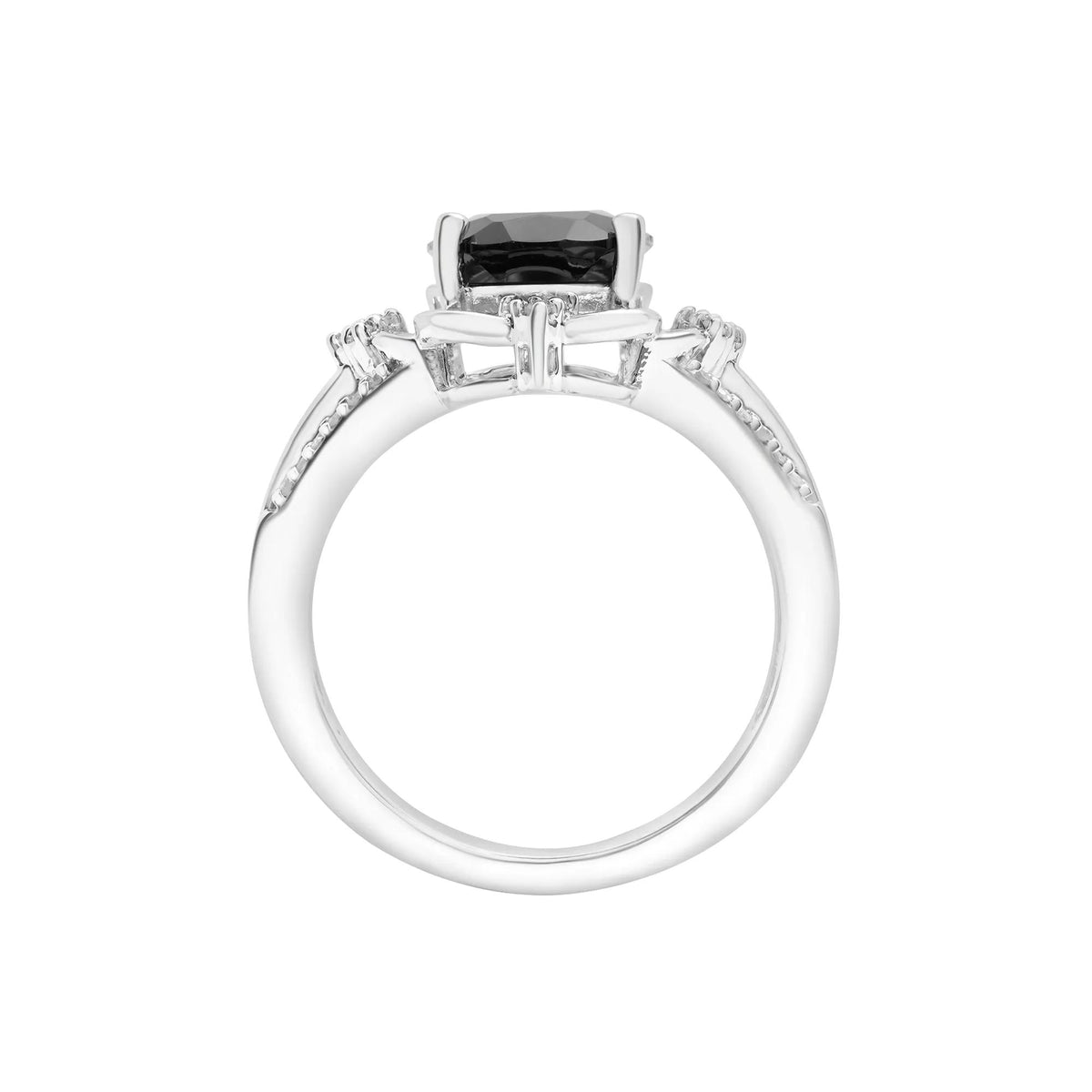 1/10 CT. Tw. Onyx and Diamond Cocktail Ring .925 Sterling Silver White Size 8 2mm