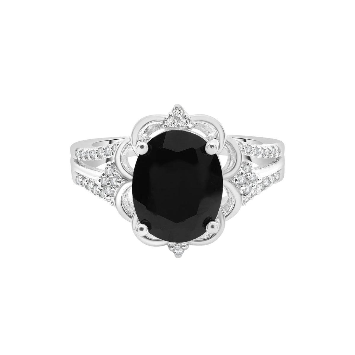 1/10 CT. Tw. Onyx and Diamond Cocktail Ring .925 Sterling Silver White Size 8 2mm