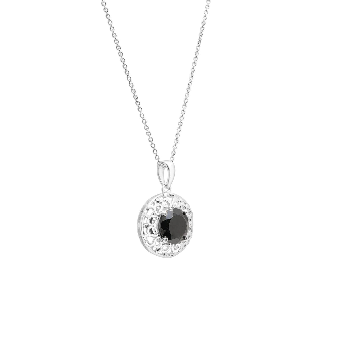 Onyx Filigree Pendant Necklace .925 Sterling Silver White Size 18"