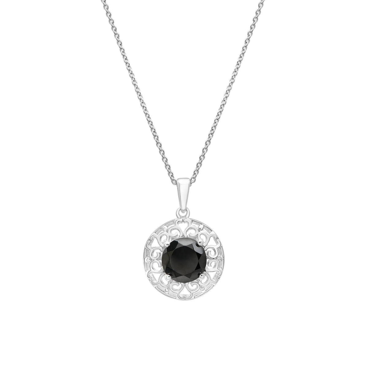 Onyx Filigree Pendant Necklace .925 Sterling Silver White Size 18"