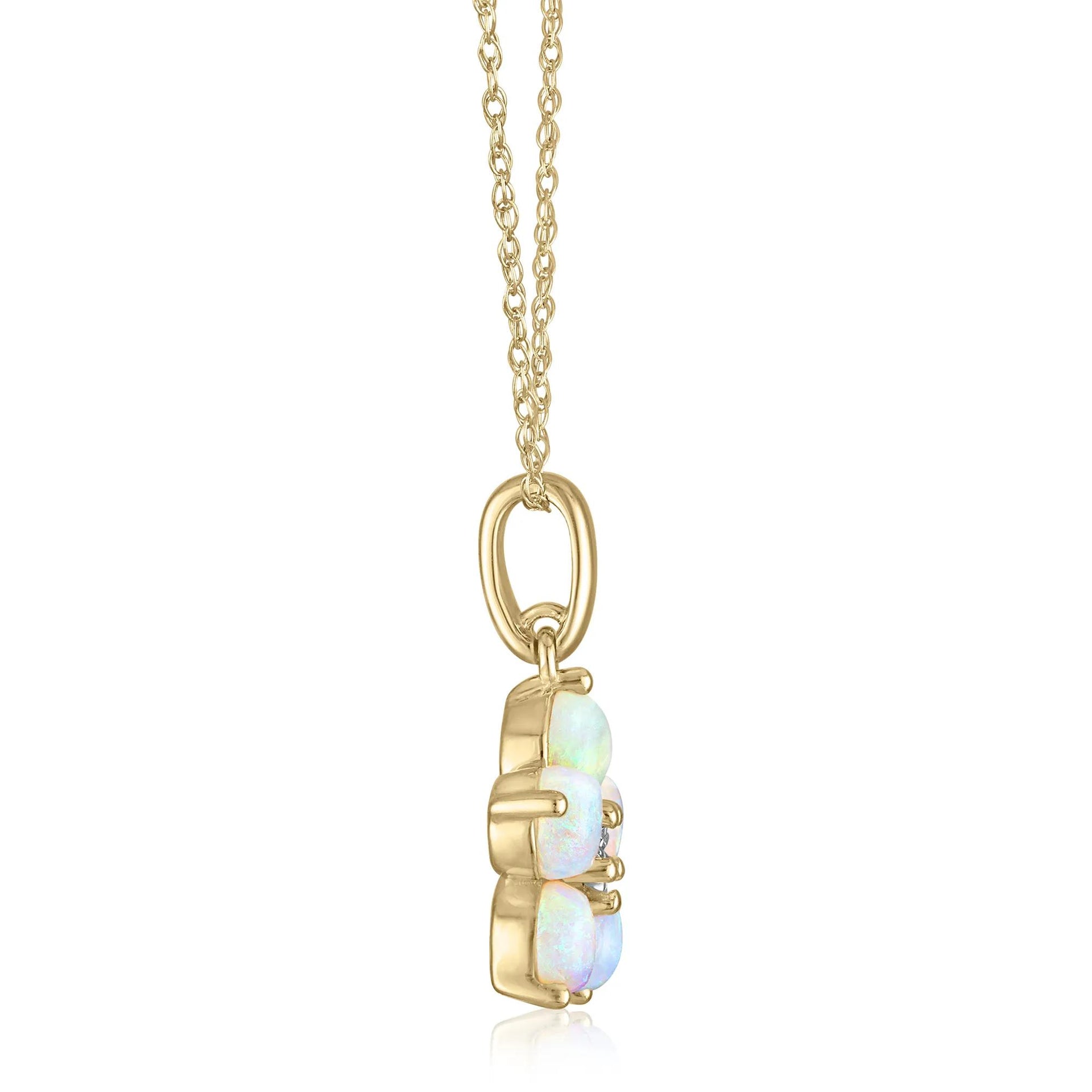 Opal & Diamond Accent Flower Pendant Necklace 14K Yellow Gold Size 18"