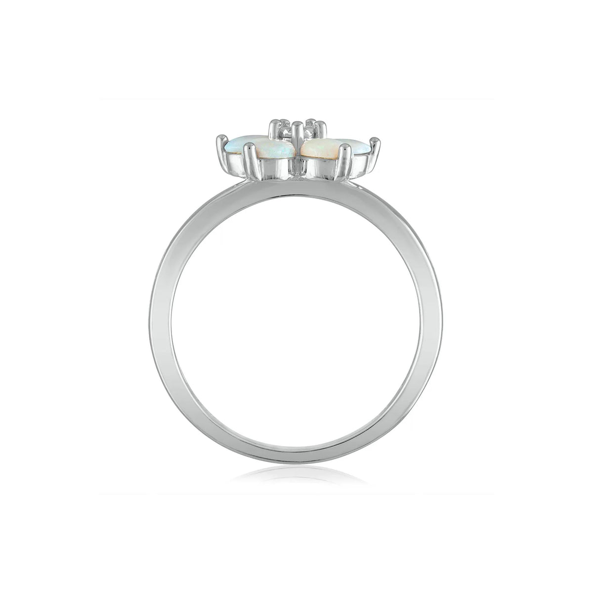 Opal & Diamond Accent Flower Ring 14K White Gold Size 7 2mm