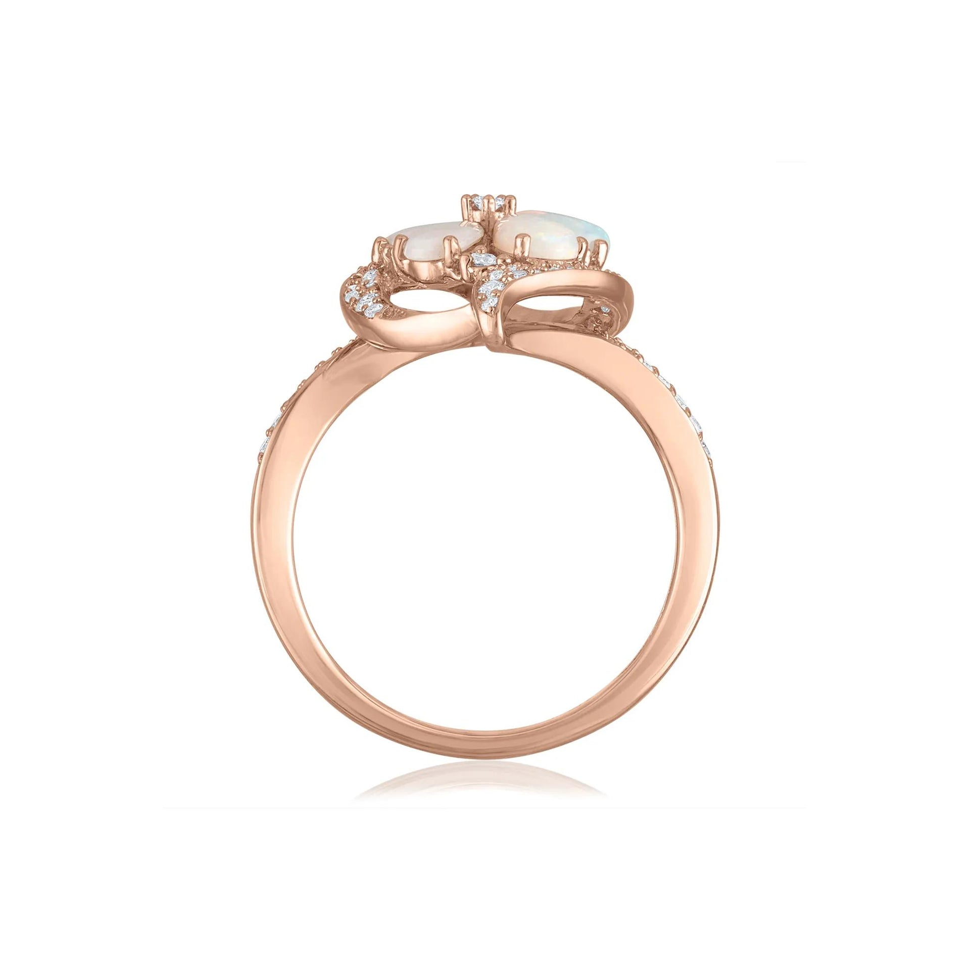 1/3 CT. Tw. Opal and Diamond Flower Ring 14K Rose Gold Size 8 2mm