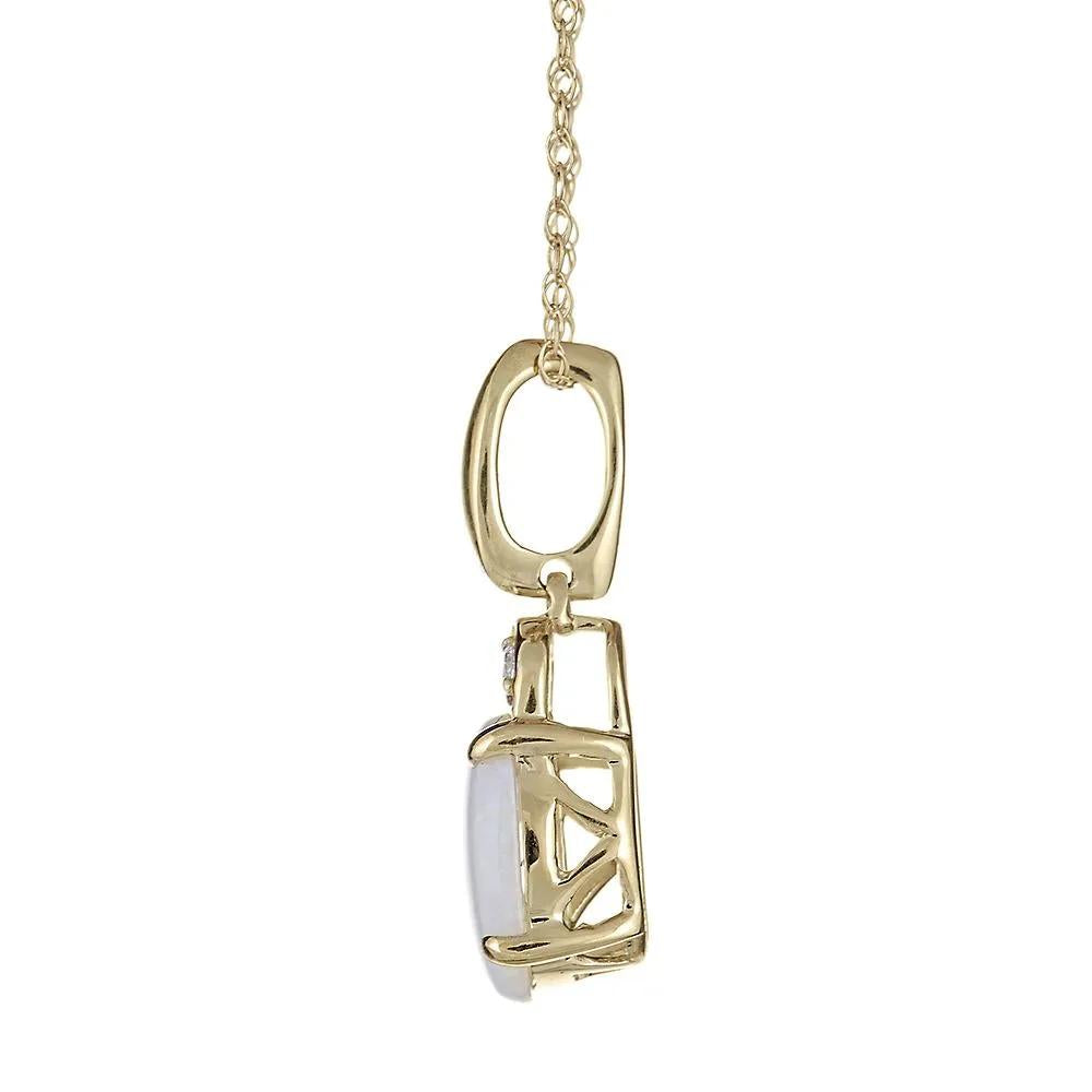 Opal & Diamond Pendant Necklace 10K Yellow Gold Size 18"