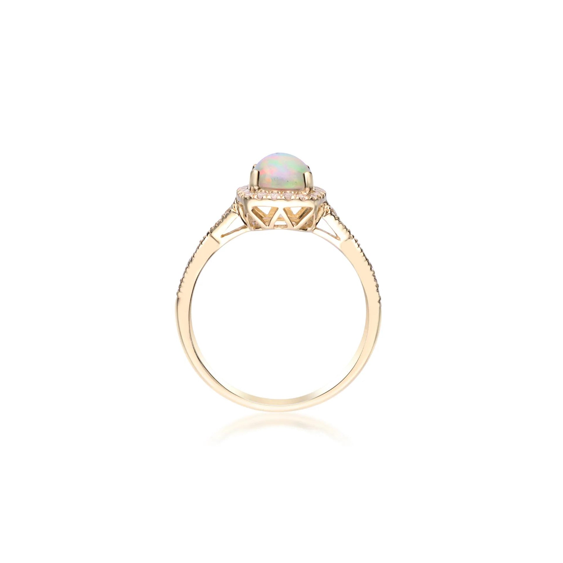 1/5 CT. Tw. Opal and Diamond Ring 10K Yellow Gold Round Brilliant Cut Size 7 2mm