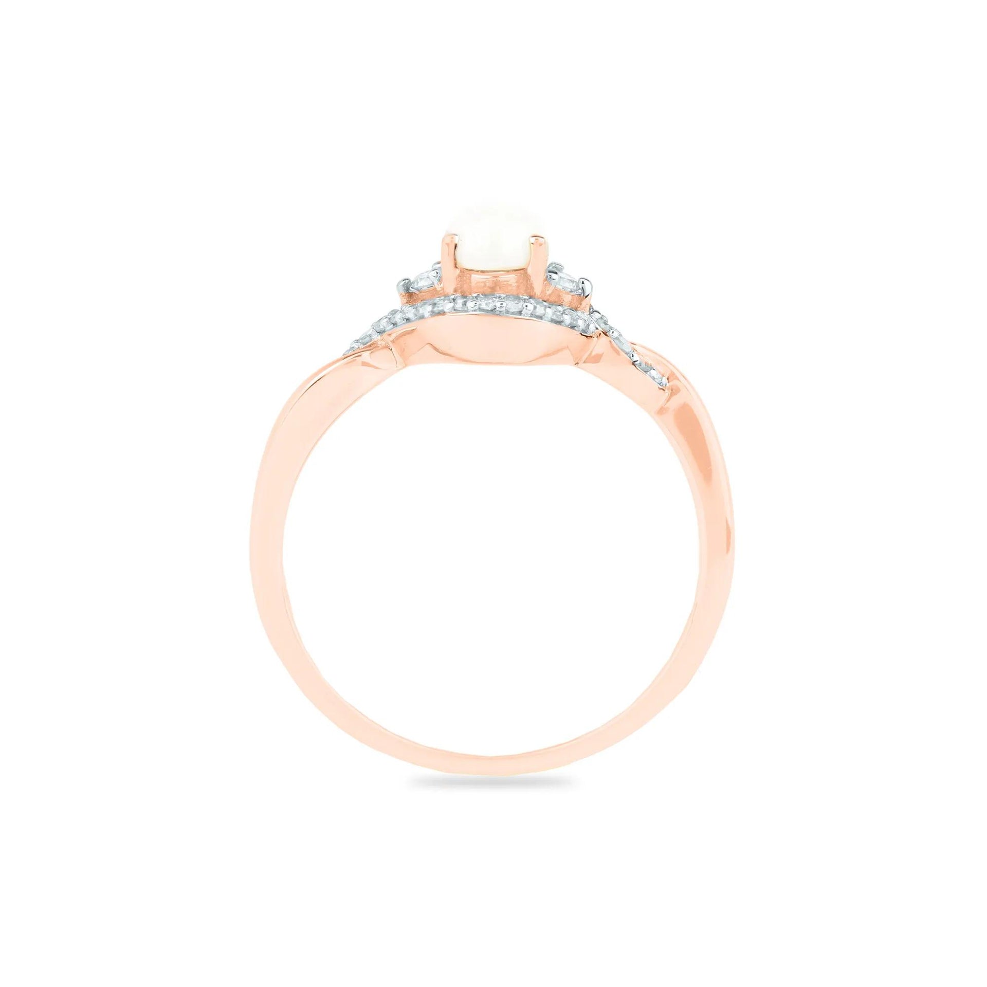 1/7 CT. Tw. Opal and Diamond Ring 14K Rose Gold Size 7 1.5mm
