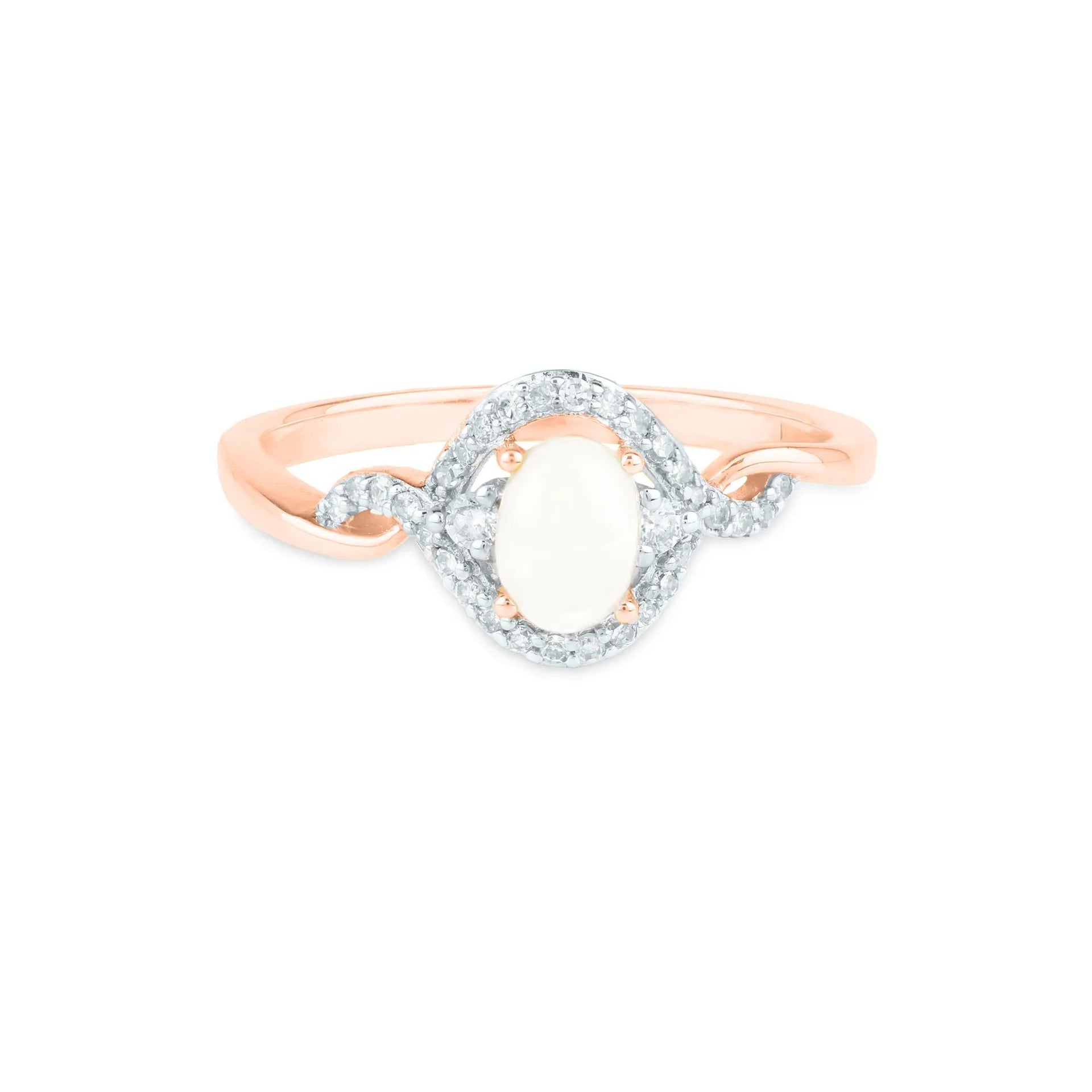 1/7 CT. Tw. Opal and Diamond Ring 14K Rose Gold Size 8.5 1.5mm