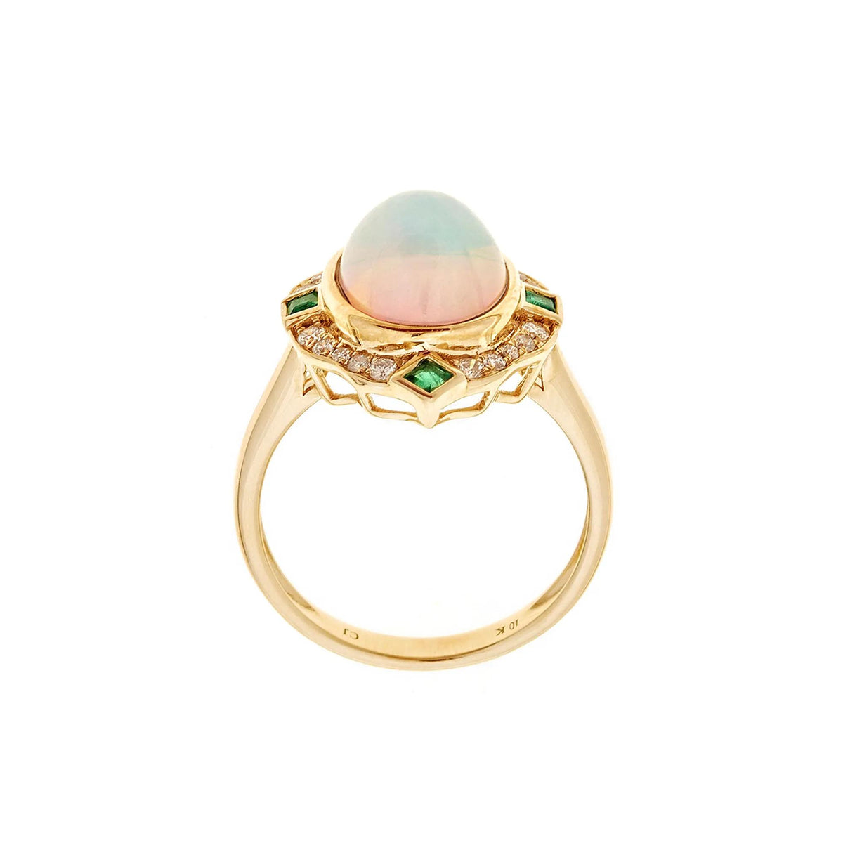 1/5 CT. Tw. Opal Emerald & Diamond Ring 10K Yellow Gold Round Brilliant Cut Size 8