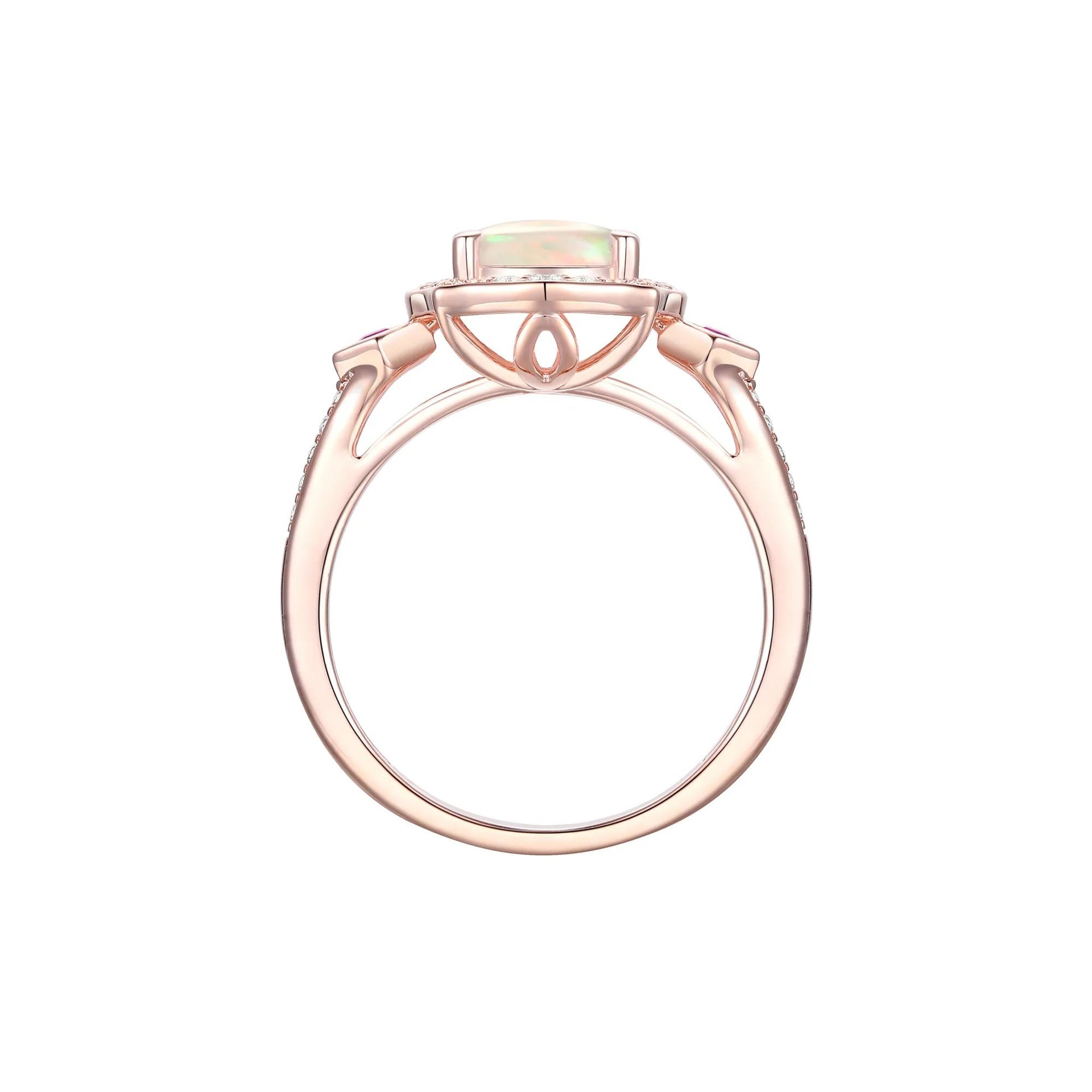 1/5 CT. Tw. Opal Ruby & Diamond Ring 10K Rose Gold Round Brilliant Cut Size 8 1mm