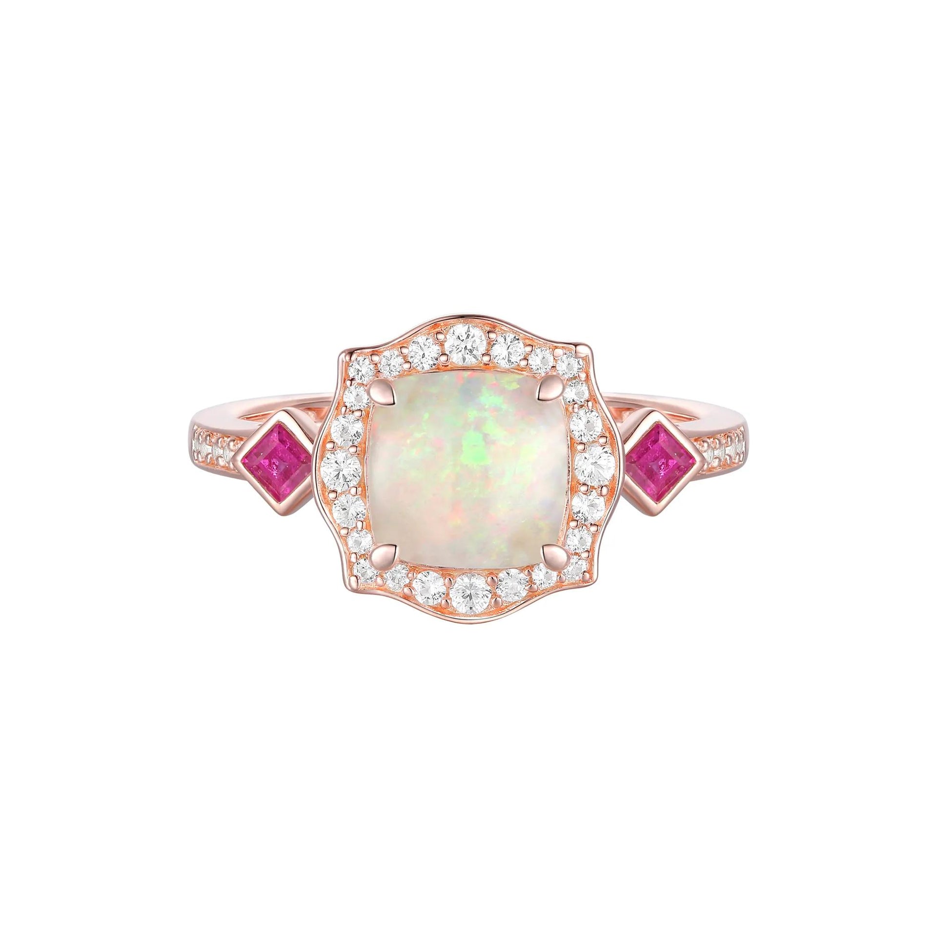 1/5 CT. Tw. Opal Ruby & Diamond Ring 10K Rose Gold Round Brilliant Cut Size 8 1mm