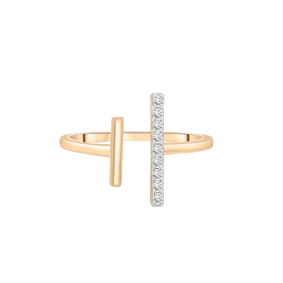 1/10 CT. Tw. Open Diamond Bar Ring 10K Yellow Gold Round Brilliant Cut Size 8.5 1.5mm