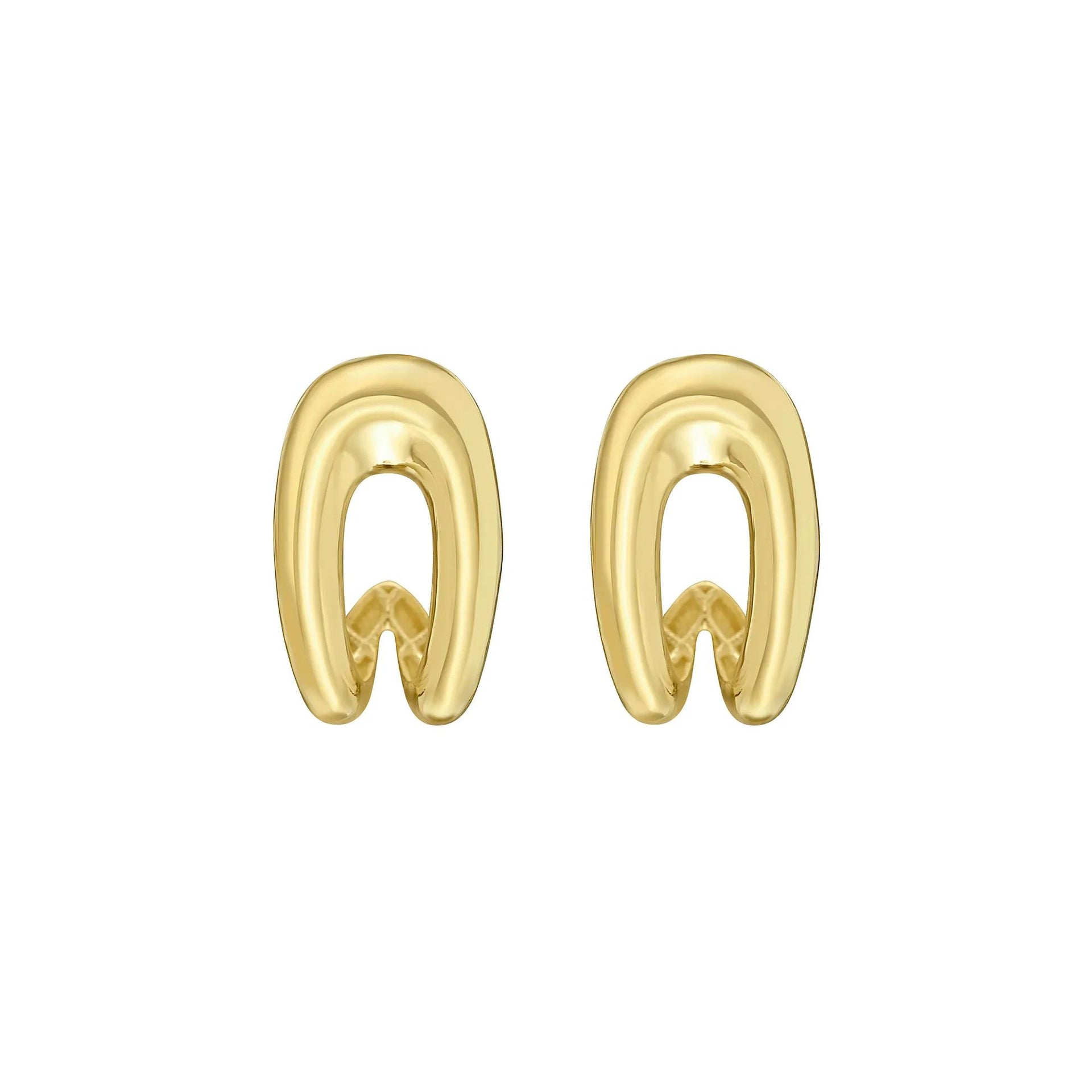 Open Drop Huggie Earrings 14K Yellow Gold Size 6.10mm