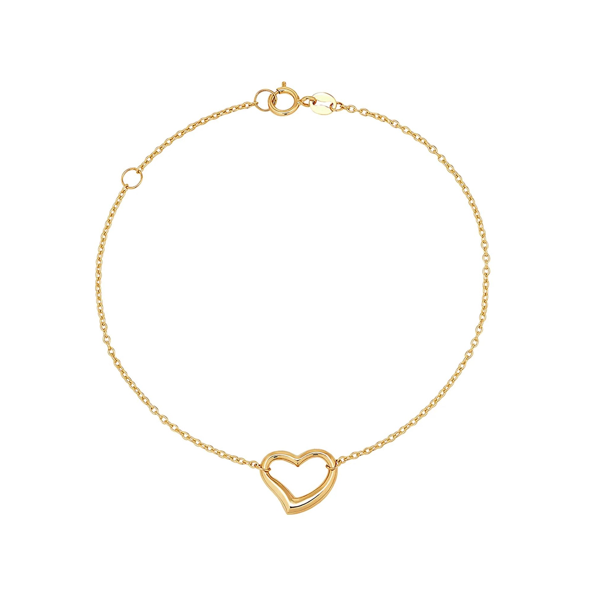 Open Heart Bracelet 14K Yellow Gold Size 11.00mm