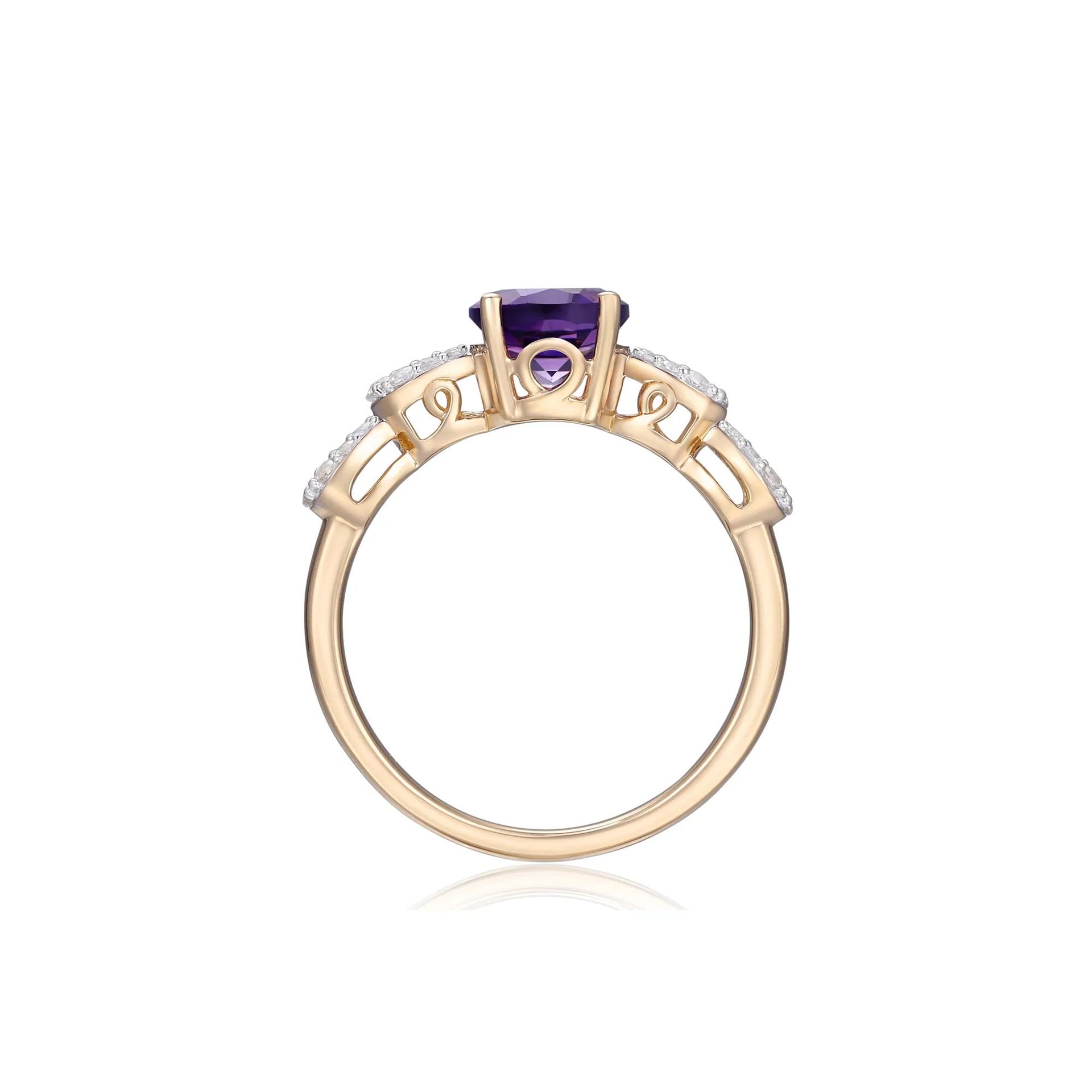 Oval Amethyst and Lab-Created White Sapphire Ring 10K Yellow Gold Size 7.5