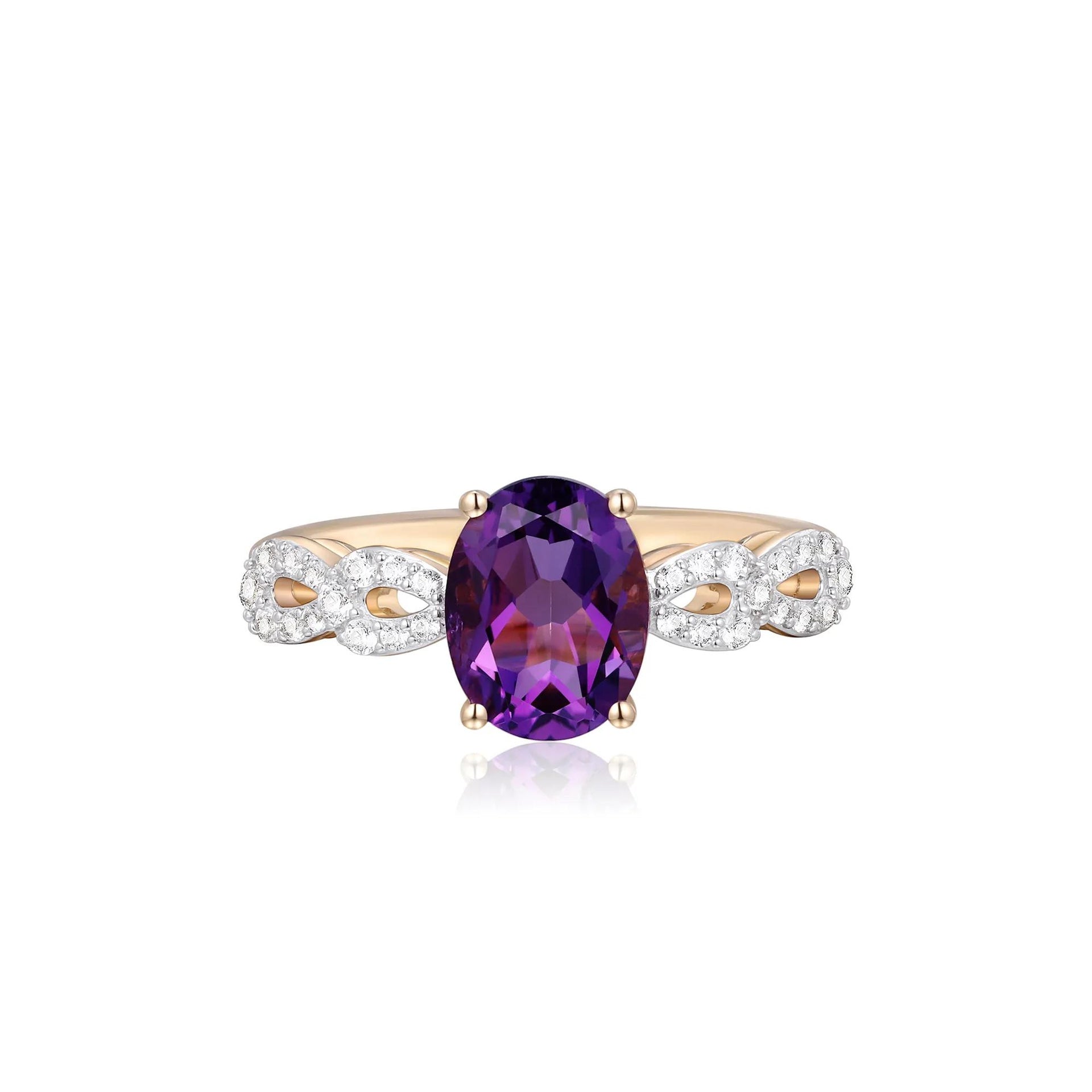 Oval Amethyst and Lab-Created White Sapphire Ring 10K Yellow Gold Size 7.5