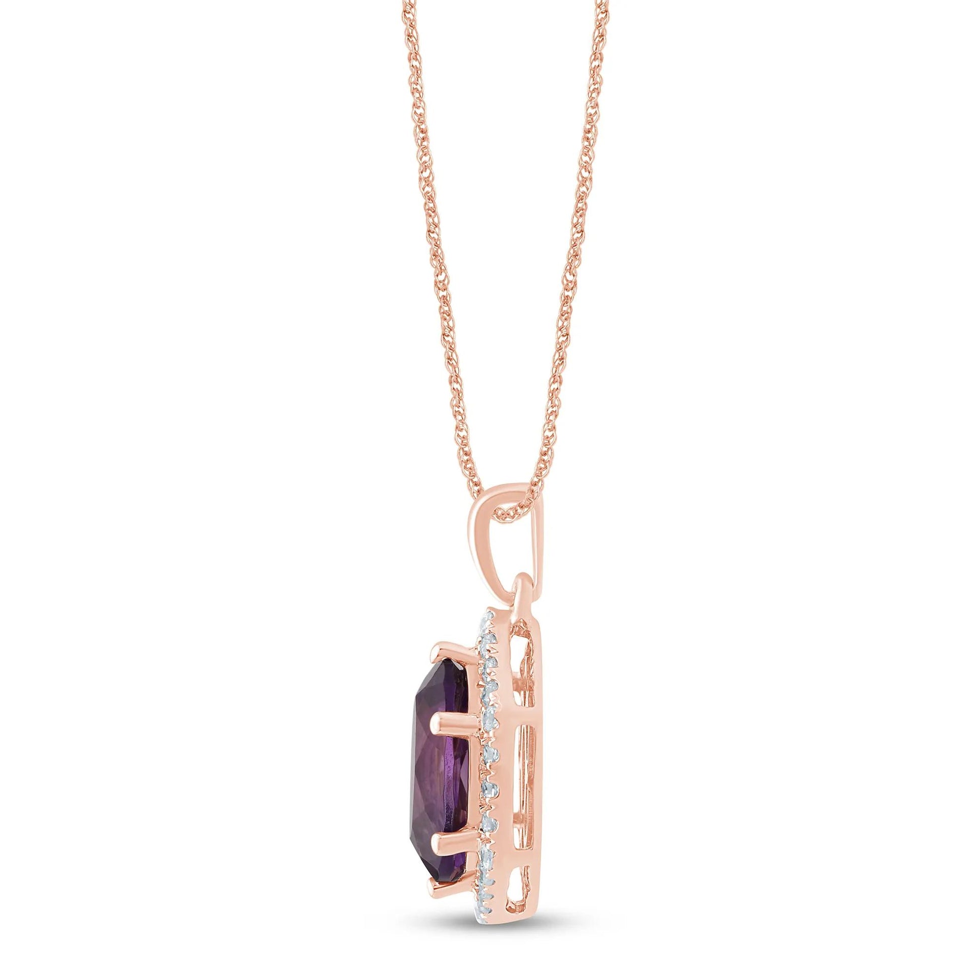 1/10 CT. Tw. Oval Amethyst Pendant Necklace 10K Rose Gold Size 18"