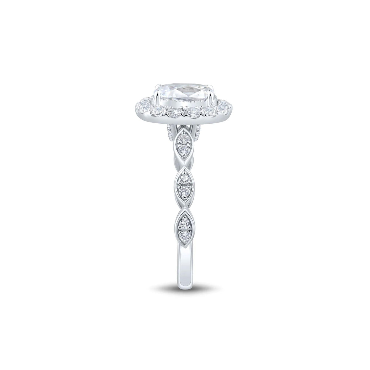 1/2 CT. Tw. Oval Diamond Engagement Ring 14K White Gold Round Brilliant Cut Size 8 1.5mm