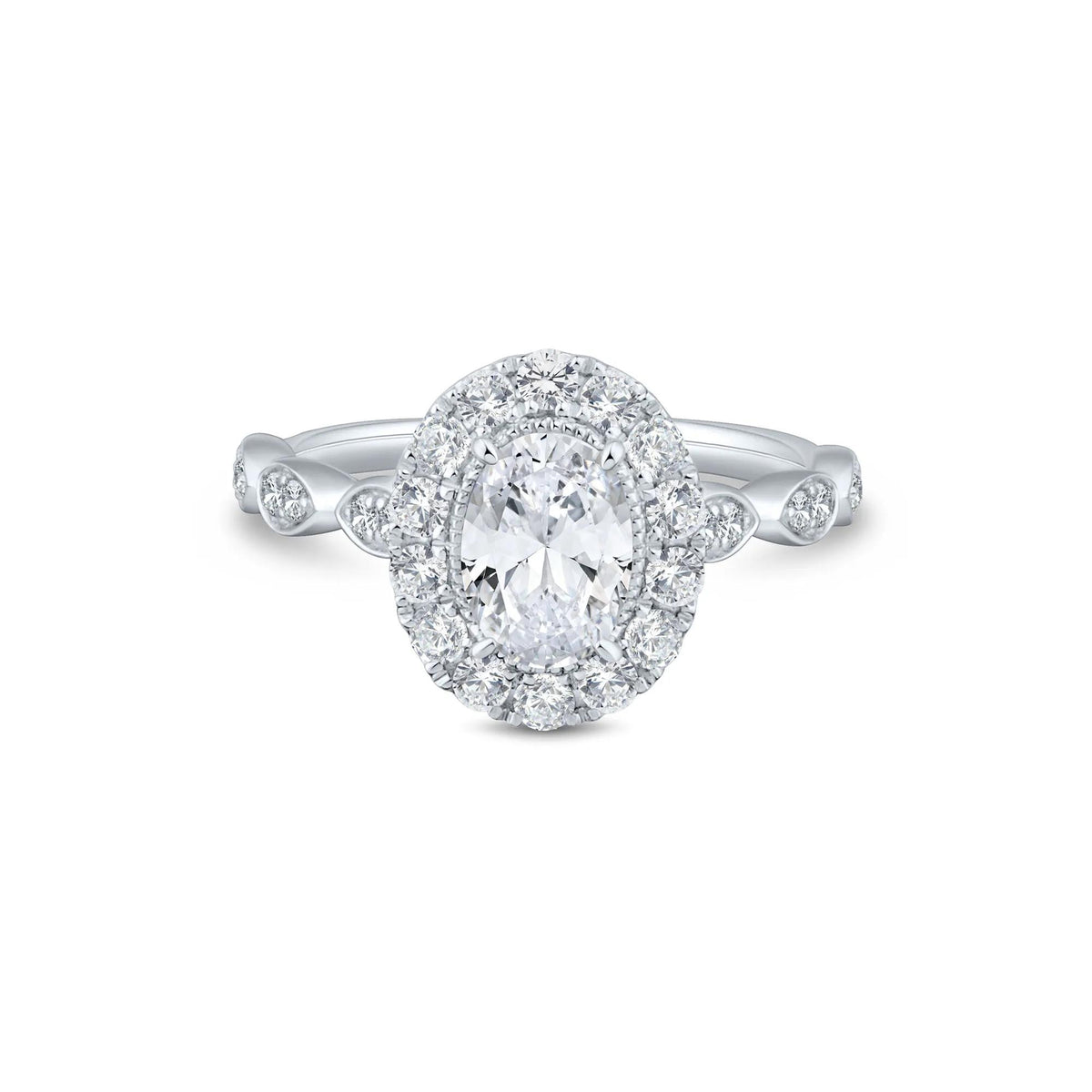 1/2 CT. Tw. Oval Diamond Engagement Ring 14K White Gold Round Brilliant Cut Size 8 1.5mm