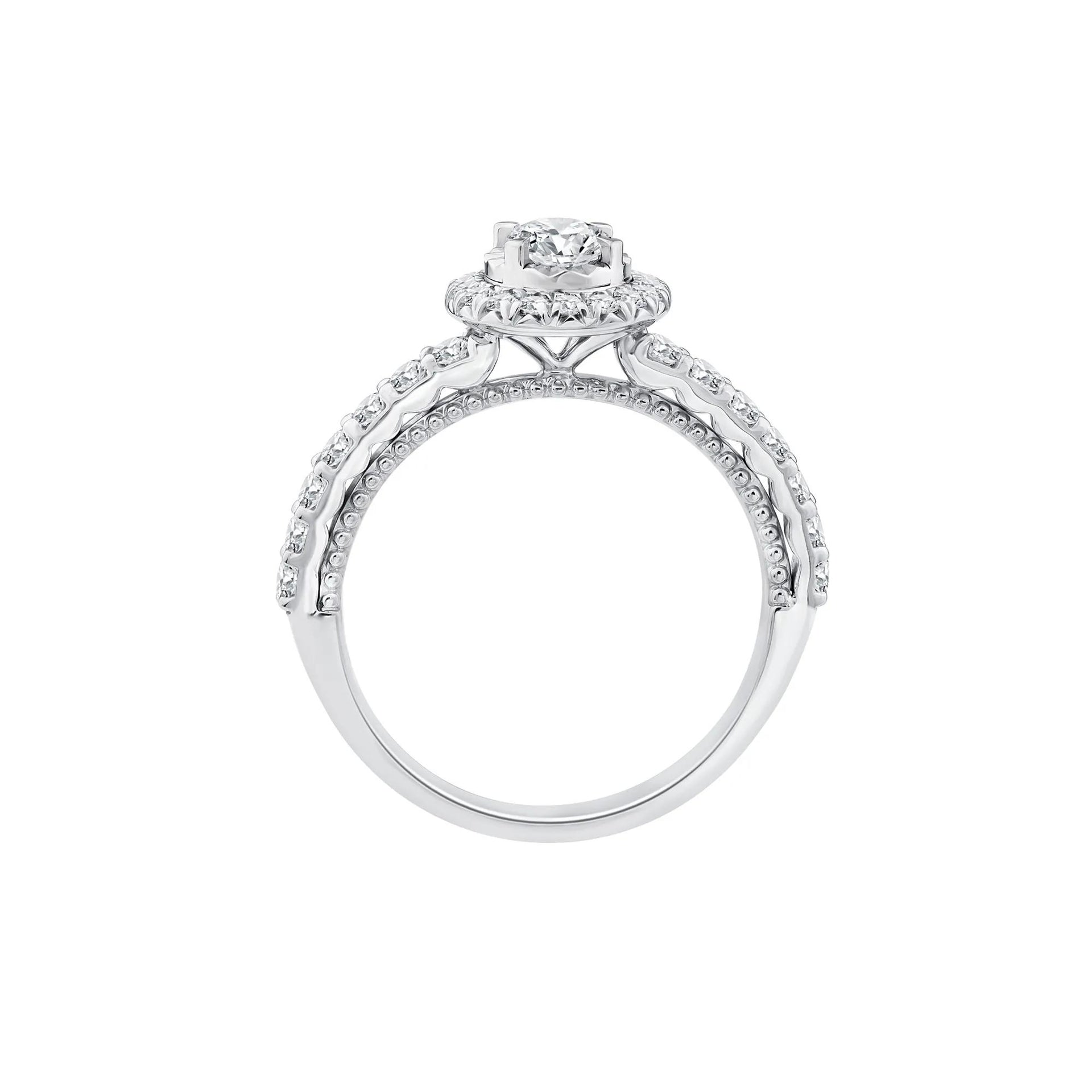 1 CT. Tw. Oval Diamond Halo Engagement Ring 10K White Gold Round Brilliant Cut Size 7.5 1mm
