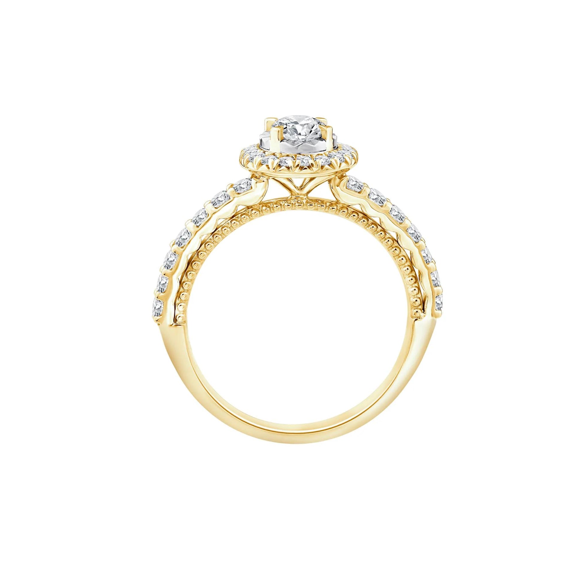 1 CT. Tw. Oval Diamond Halo Engagement Ring 10K Yellow Gold Round Brilliant Cut Size 6.5 1mm