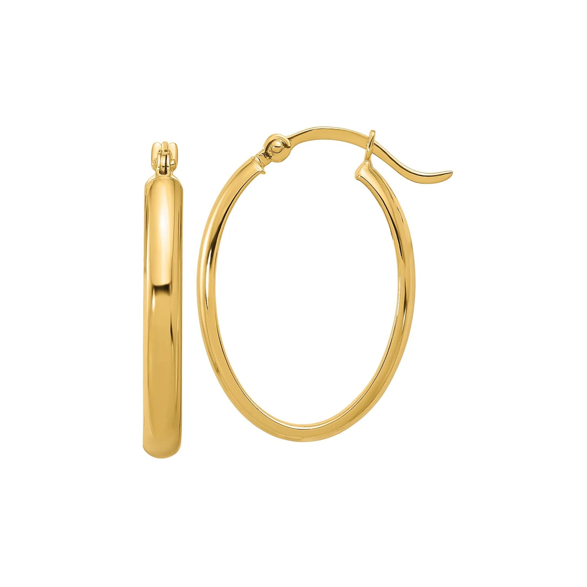 Oval Hoop Earrings 14K Yellow Gold Size 17.00mm