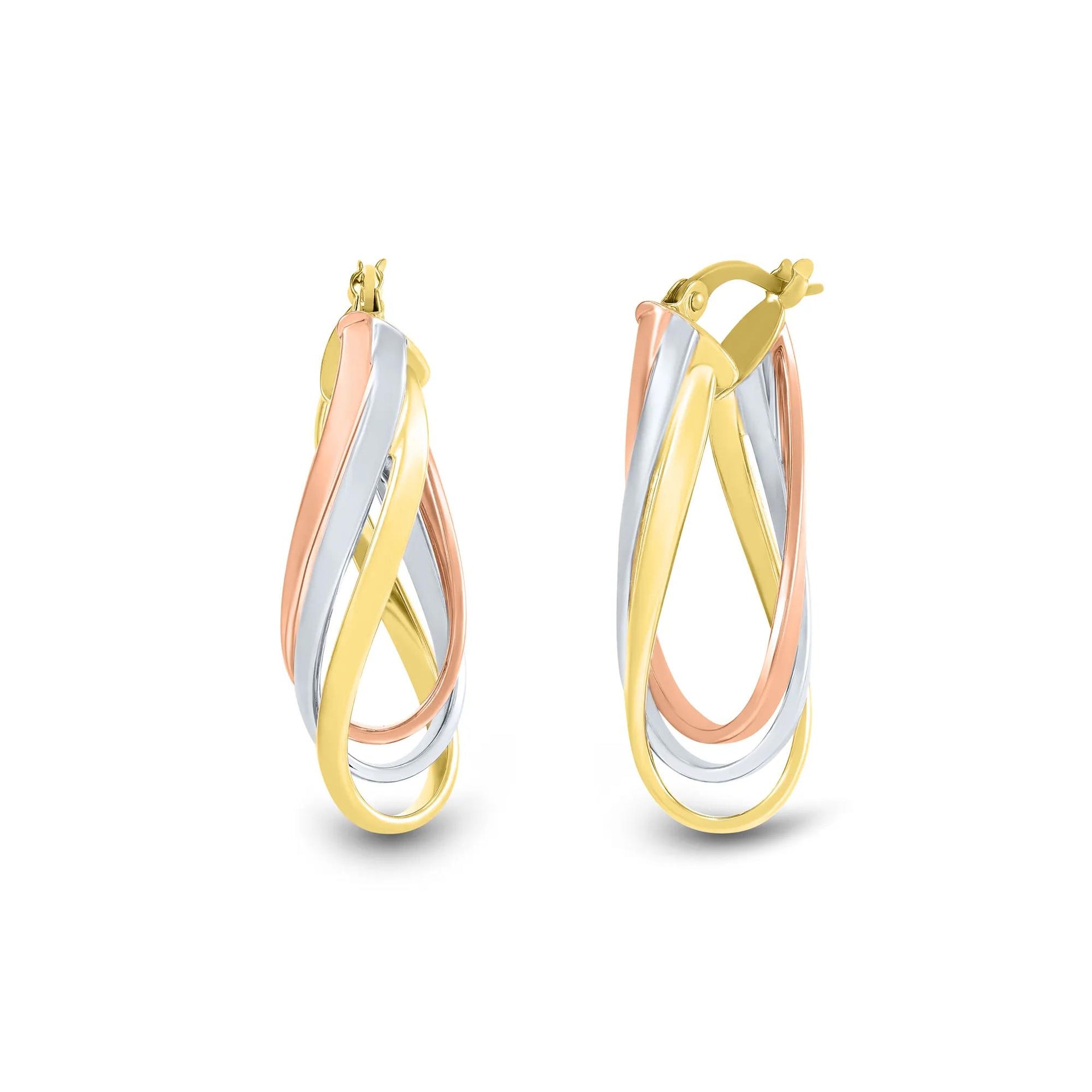 Oval Hoop Earrings 14K Yellow White and Rose Gold Size 9.00mm