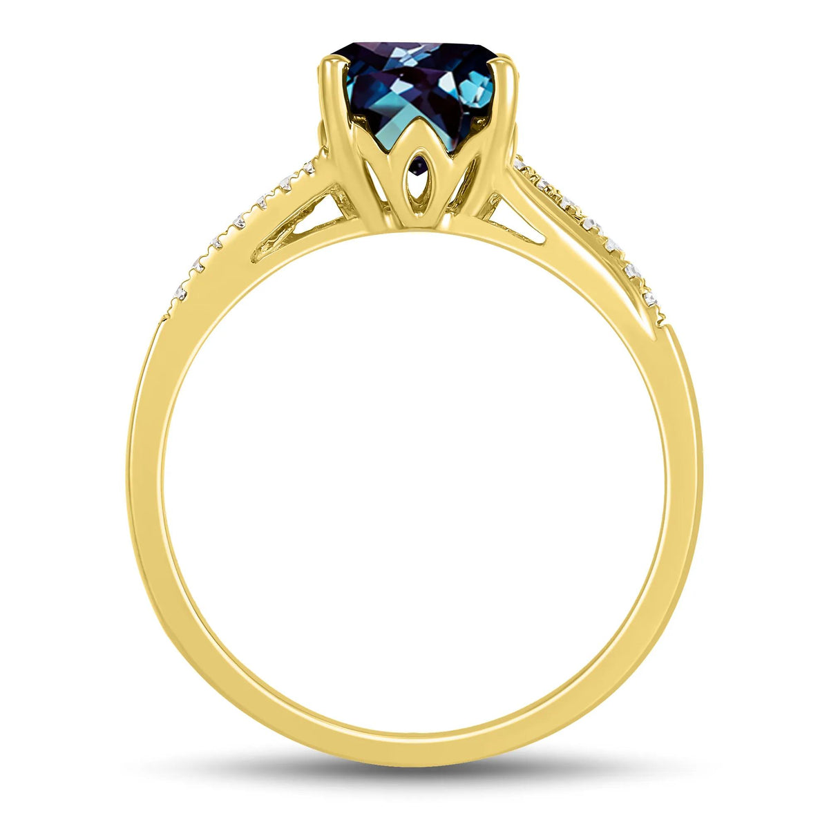 Oval Lab-Created Alexandrite Ring with Diamond Accents 10K Yellow Gold Size 8 1mm