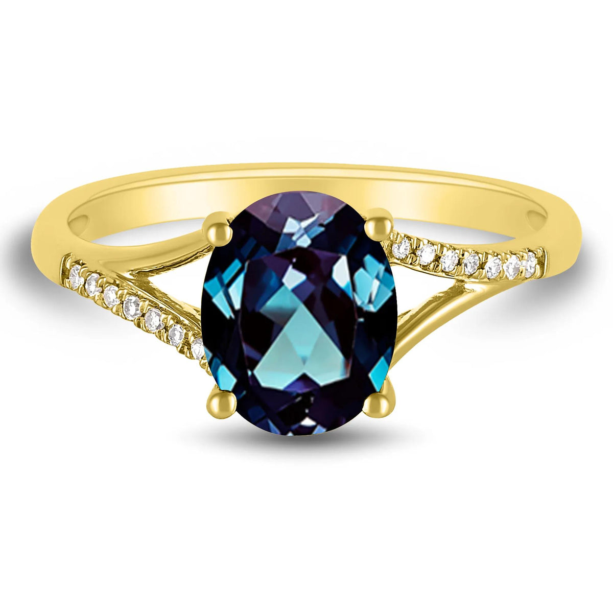 Oval Lab-Created Alexandrite Ring with Diamond Accents 10K Yellow Gold Size 8 1mm