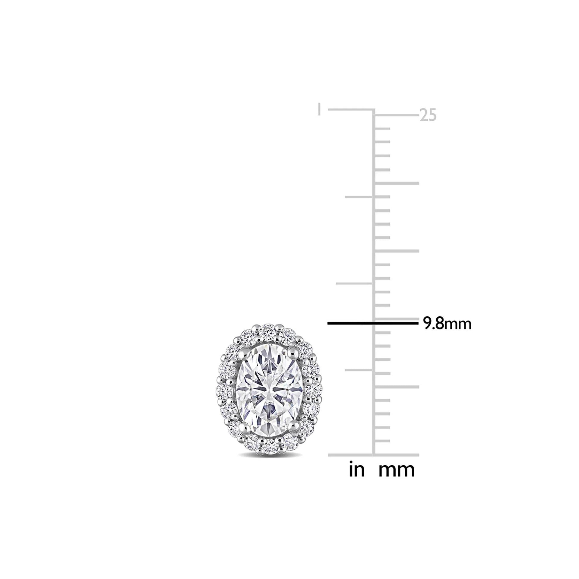 Oval Moissanite Stud Earrings with Halo .925 Sterling Silver (2 1/3 CT. Dew) White Size 7.90mm