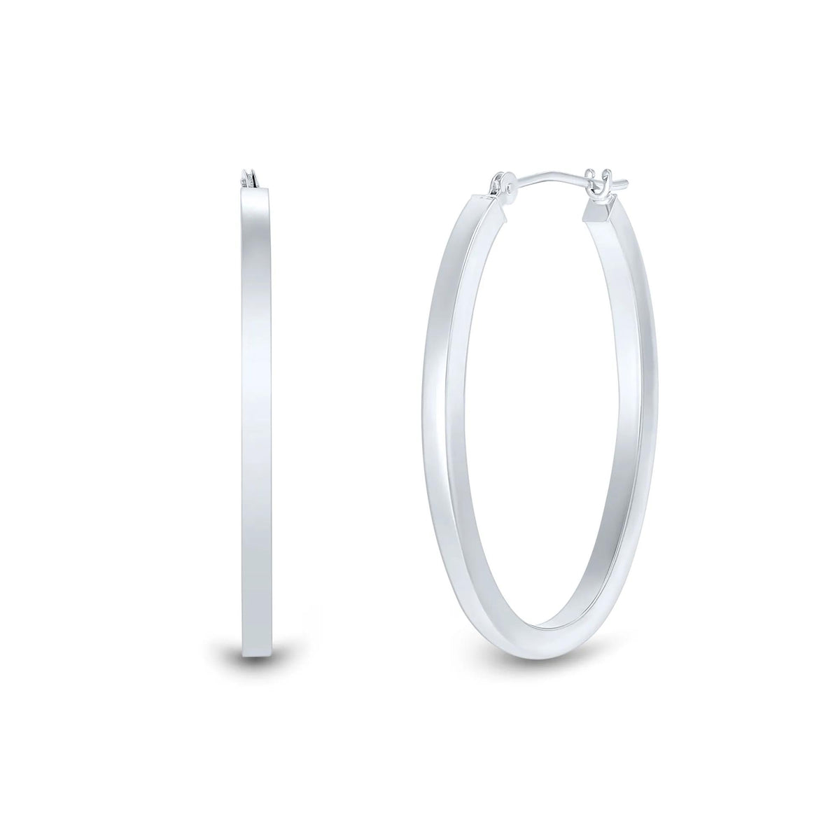 Oval Polished Hoop Earrings 14K White Gold Size 30.00mm