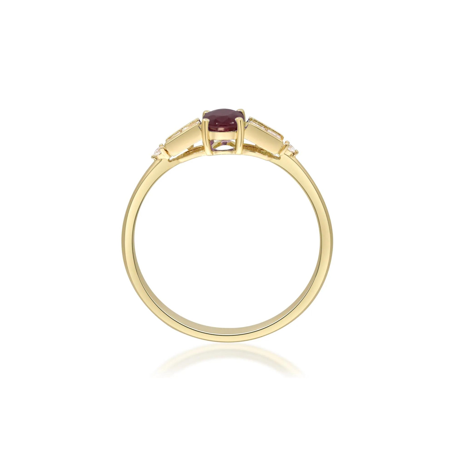 1/7 CT. Tw. Oval Ruby & Diamond Ring 10K Yellow Gold Round Brilliant Cut Size 6.5 2mm