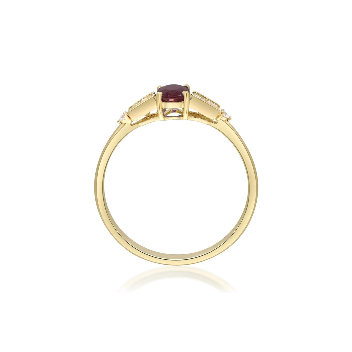 1/7 CT. Tw. Oval Ruby & Diamond Ring 10K Yellow Gold Round Brilliant Cut Size 8 2mm