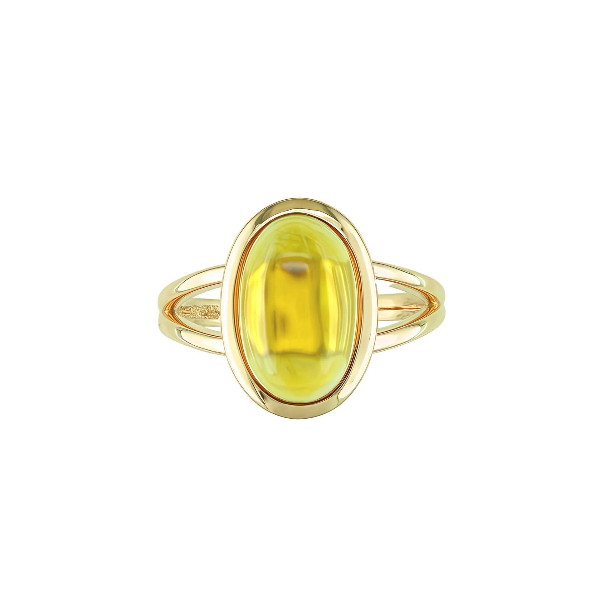 Oval-Shaped Cabochon Citrine Ring 10K Yellow Gold Size 7 1mm
