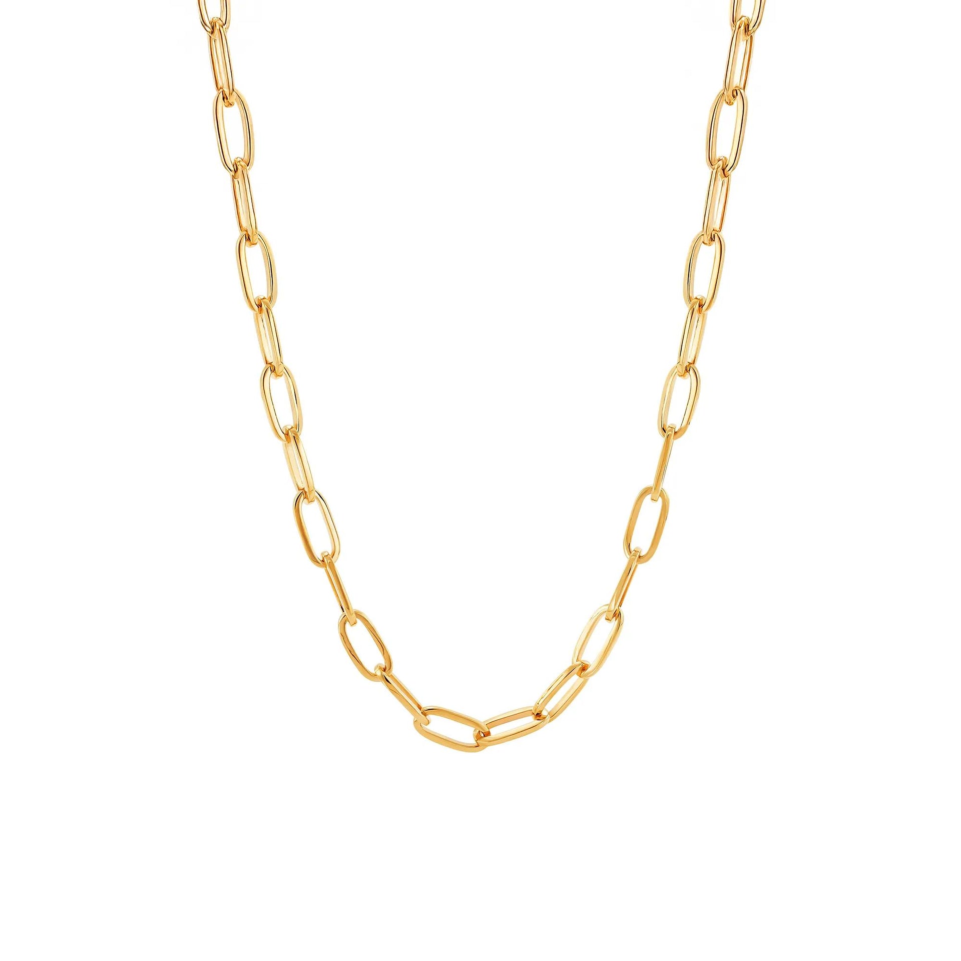 Oval Squared Paperclip Link Necklace 14K Yellow Gold Size 18"