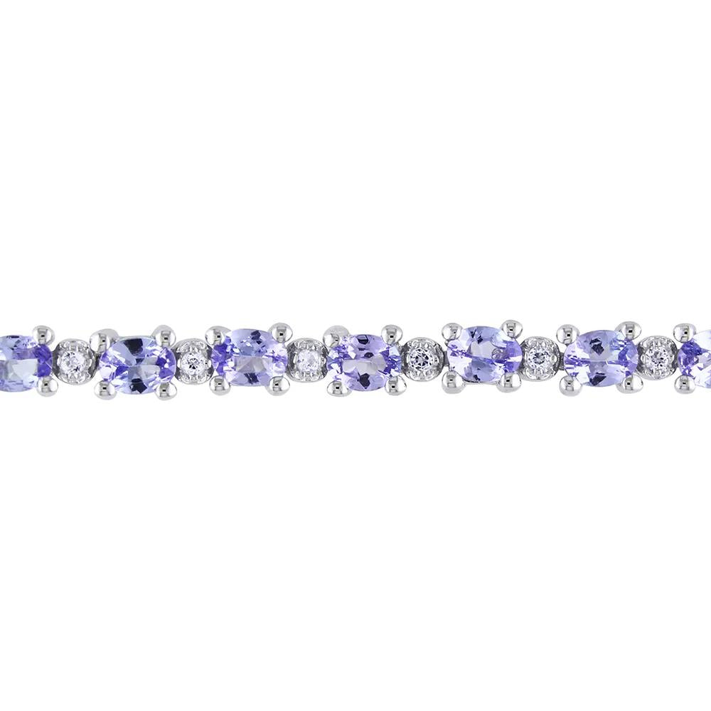 Oval Tanzanite & White Topaz Bracelet .925 Sterling Silver Size 4.00mm