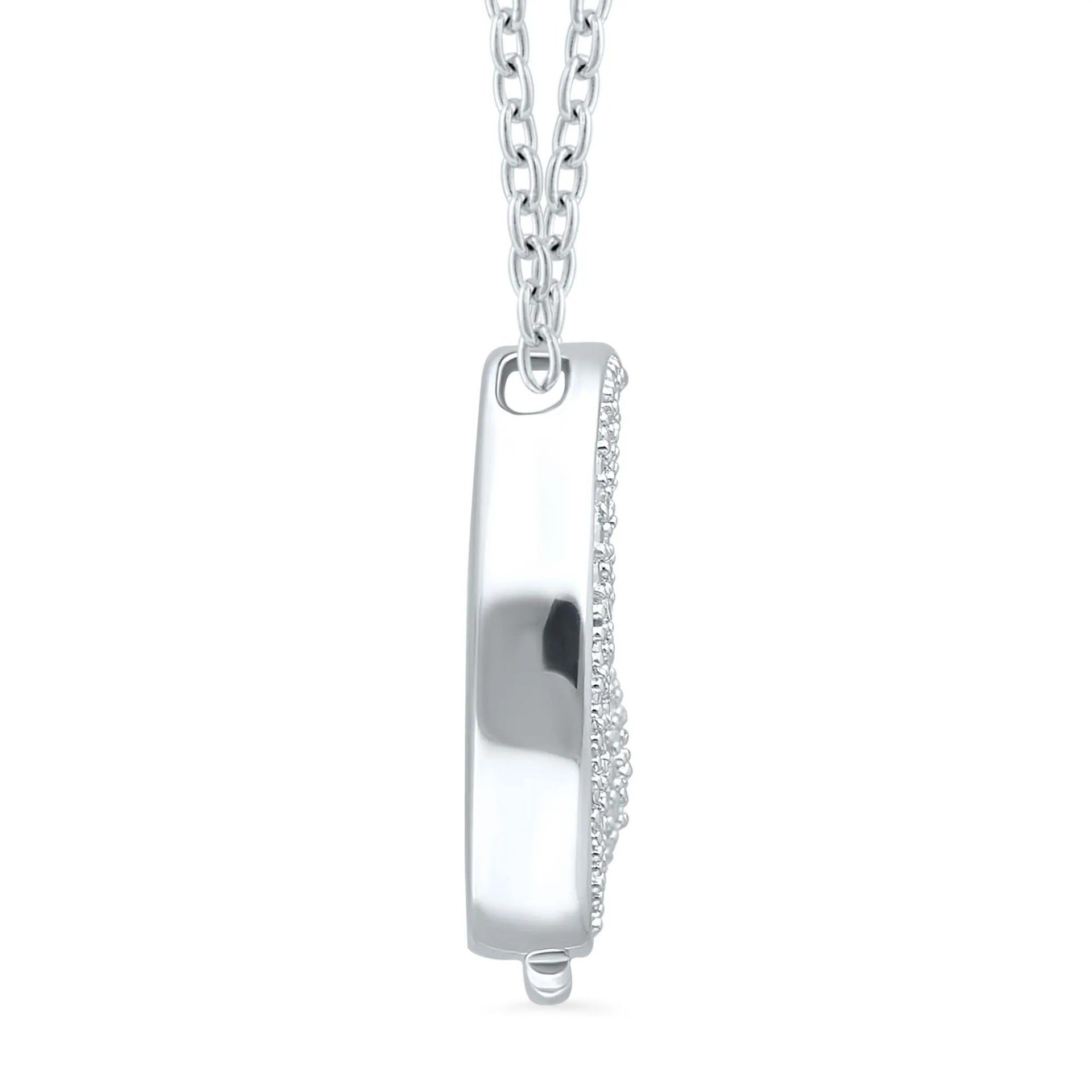 Owl and Moon Diamond Accent Pendant Necklace .925 Sterling Silver White Size 18"