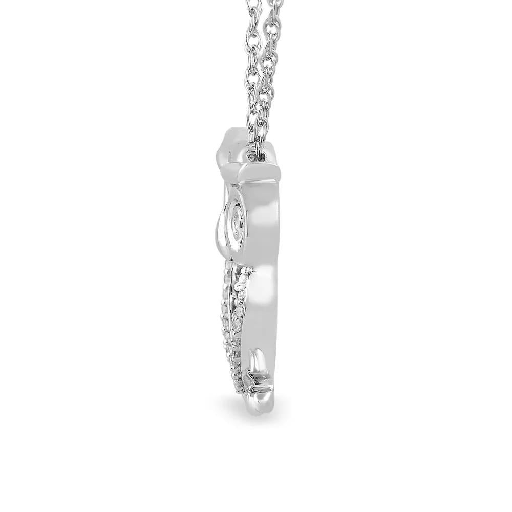 Owl Pendant Necklace with Diamond Accents .925 Sterling Silver White Size 18"