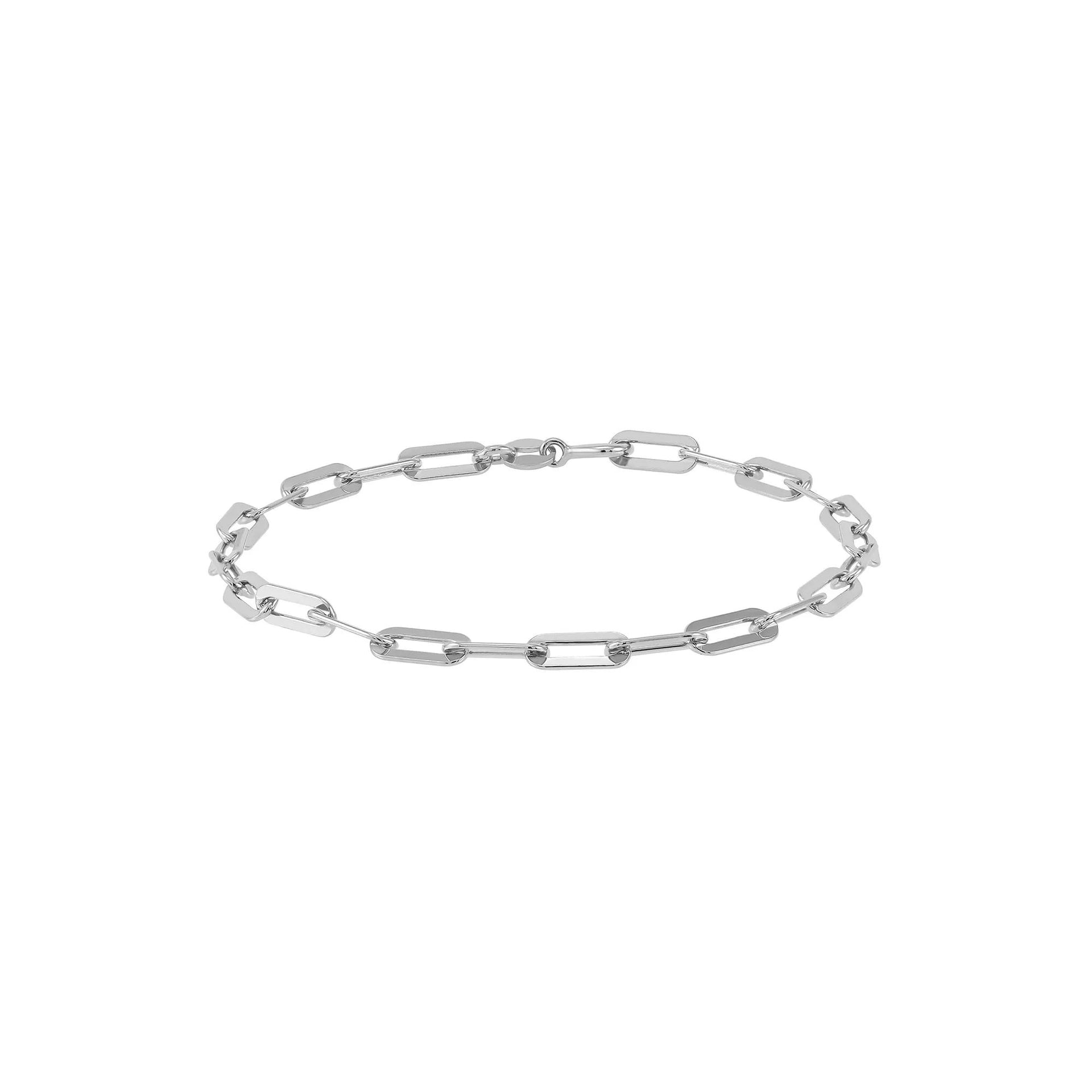 Paperclip Chain Bracelet .925 Sterling Silver White Size 3.90mm