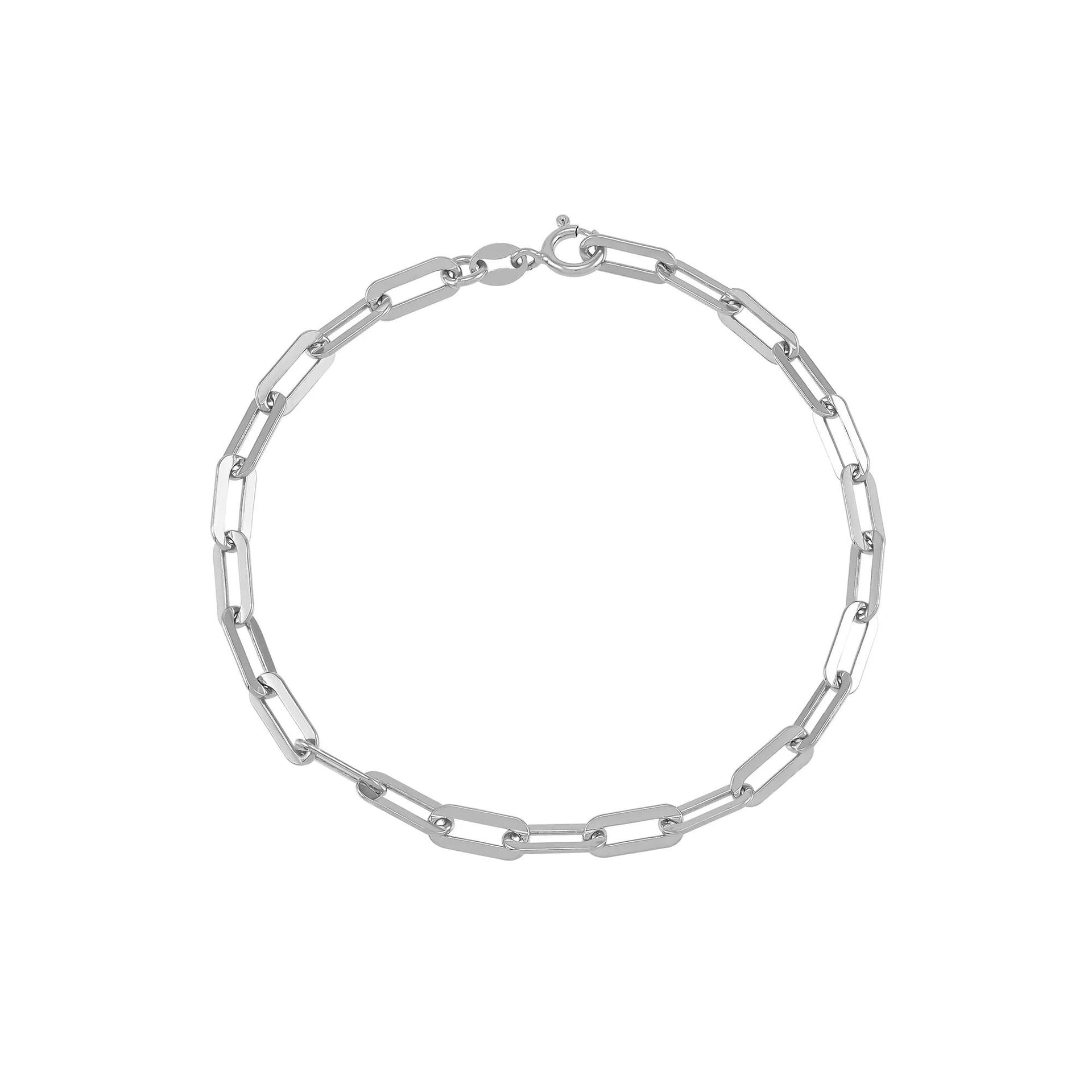 Paperclip Chain Bracelet .925 Sterling Silver White Size 3.90mm