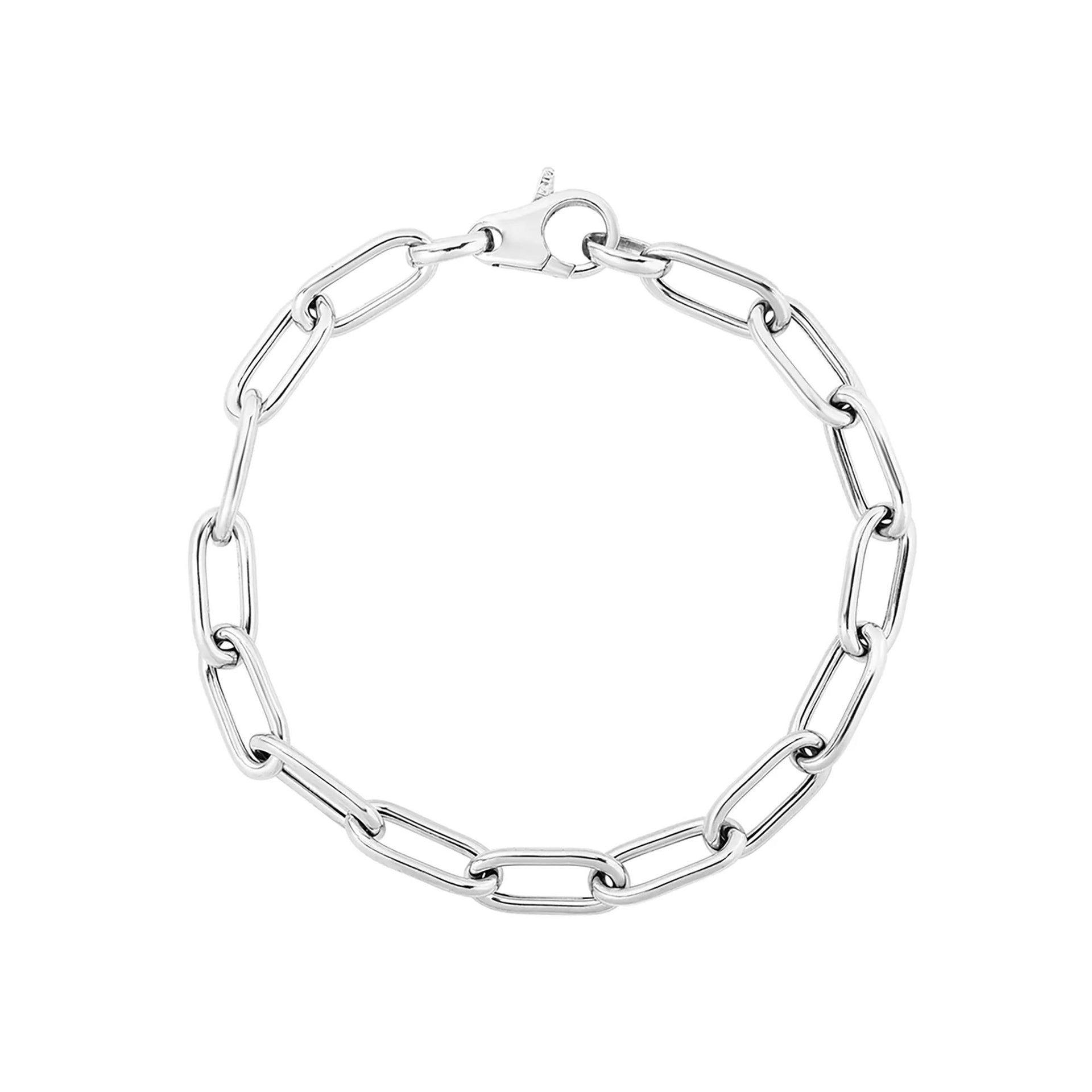 Paperclip Chain Bracelet .925 Sterling Silver 7.5" Gray Size 6.50mm